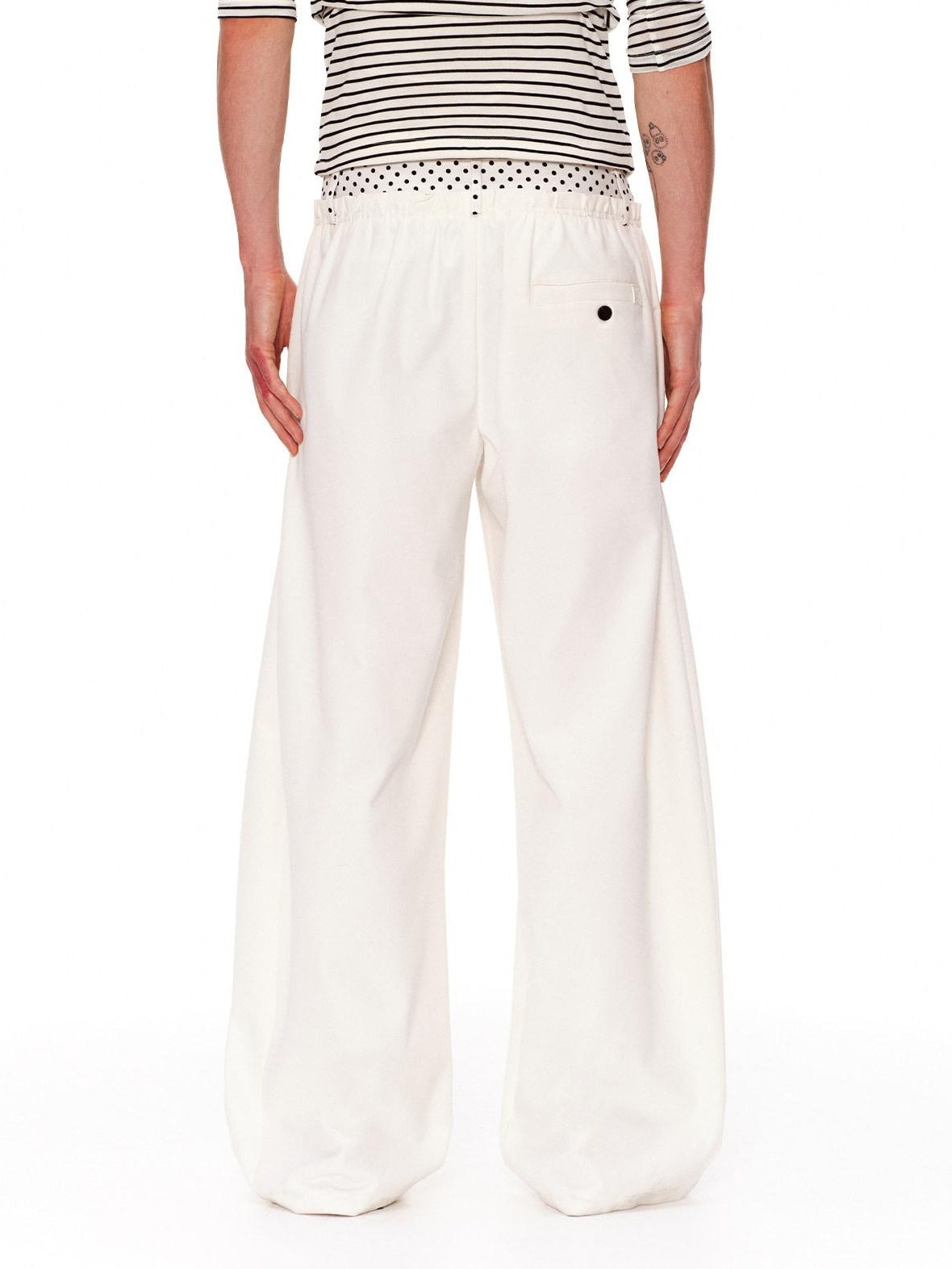 RUN TO THE FUTURE Polka Dot Patchwork Pleated Mid Low Rise Casual Unisex Wide Leg Pants