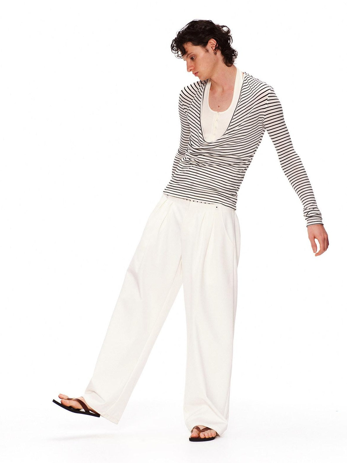 RUN TO THE FUTURE Polka Dot Patchwork Pleated Mid Low Rise Casual Unisex Wide Leg Pants