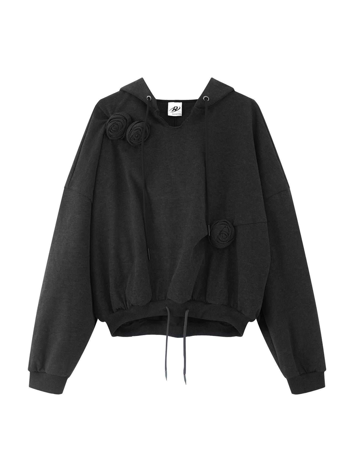 RUN TO THE FUTURE Pure Cotton Loose Fit 3D Detail Short Hooded Women Retro Pullover Hoodies