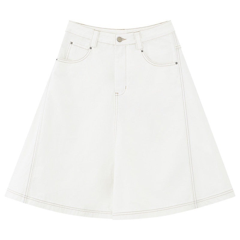RUN TO THE FUTURE Pure Cotton Low Rise Minimal Straight Pockets Women Ivory Denim Shorts