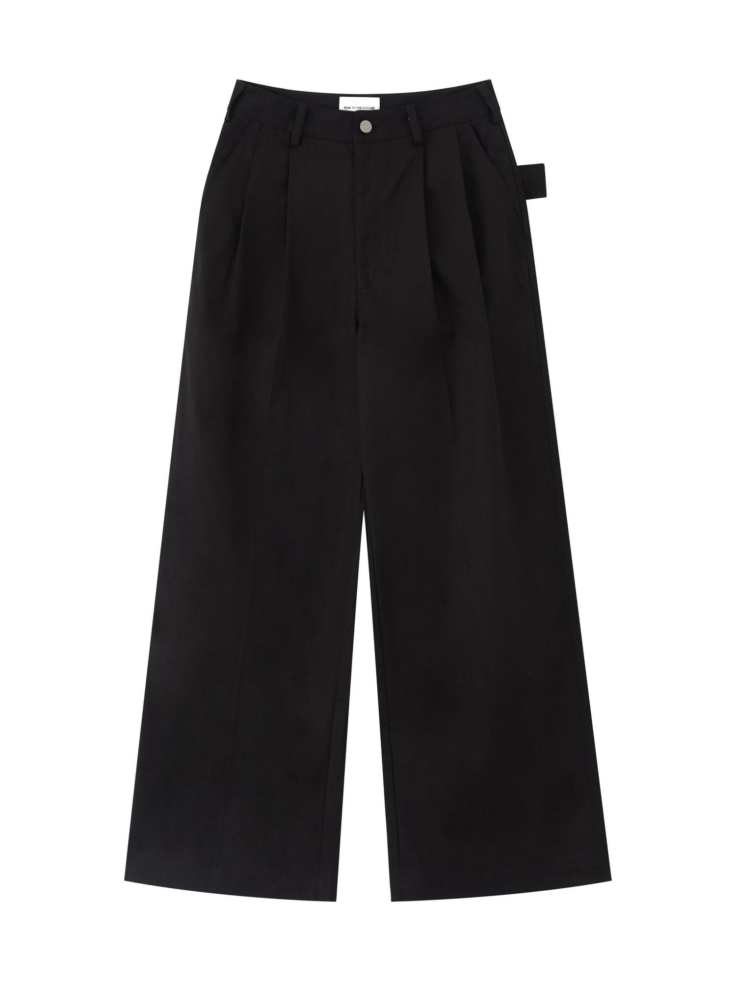 RUN TO THE FUTURE Pure Cotton Original Pleated Low Waist Pockets Women Khaki Black Wide-Leg Pants