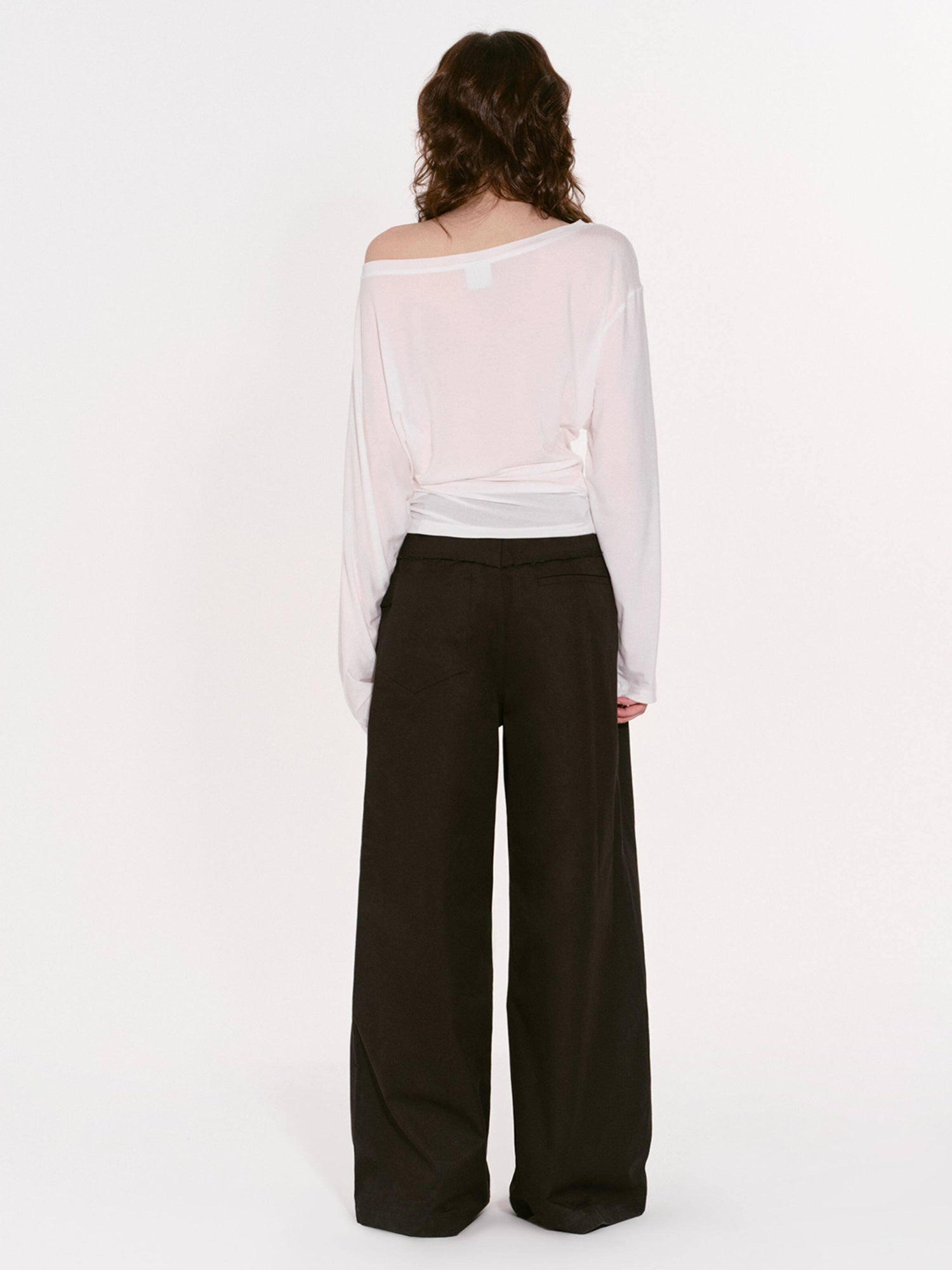 RUN TO THE FUTURE Pure Cotton Original Pleated Low Waist Pockets Women Khaki Black Wide-Leg Pants