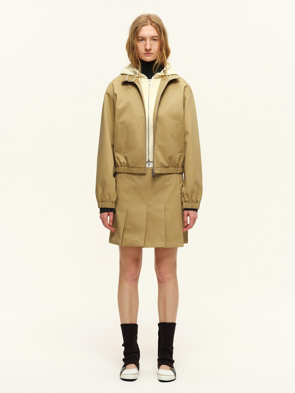 RUN TO THE FUTURE Pure Cotton Pleated A Line High Waist Side Slit Casual Khaki Mini Skirts