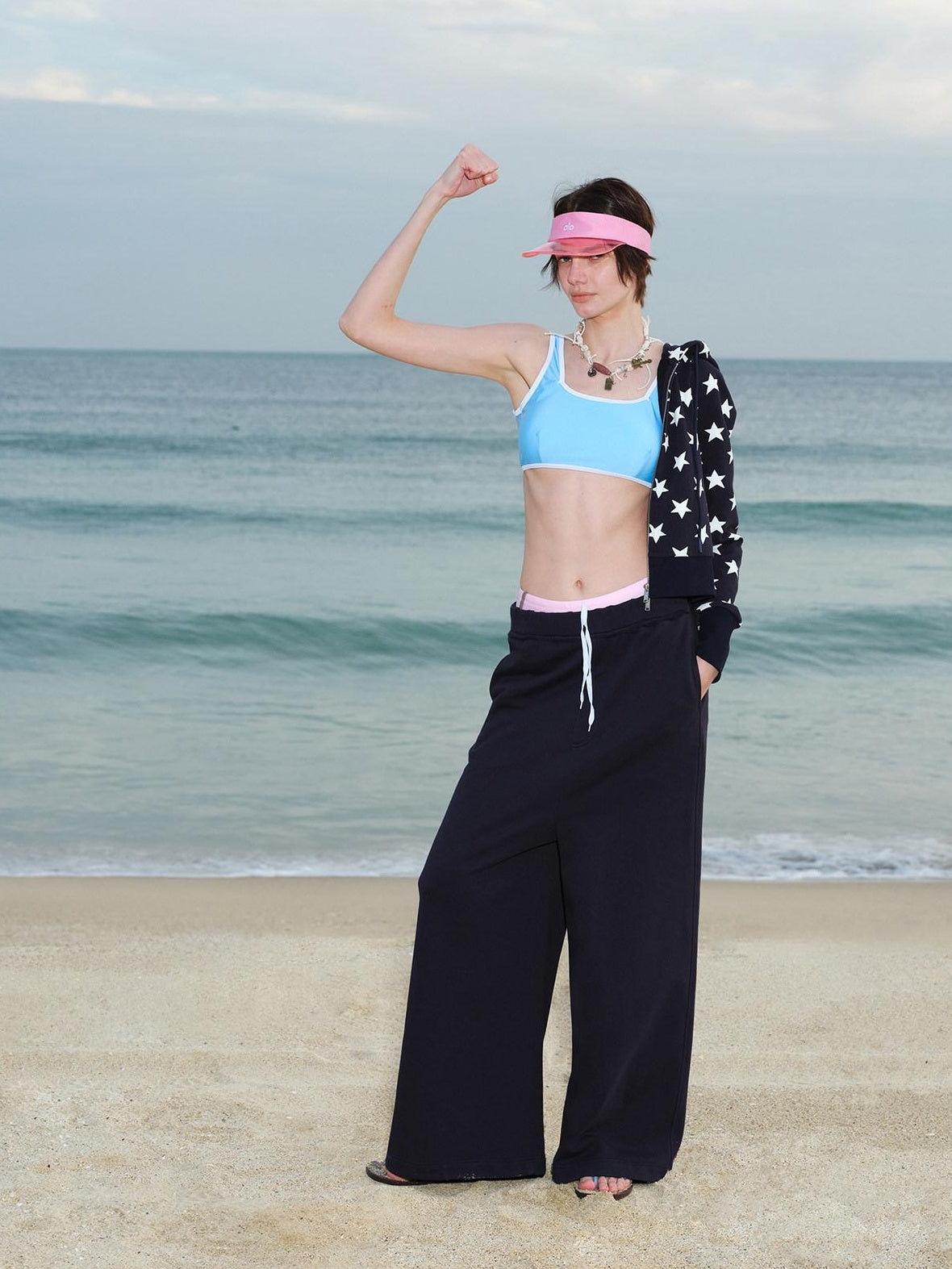 RUN TO THE FUTURE Relaxed Minimal Patchwork Print Unisex Elastic Mid Waist Cotton Wide-Leg Pants