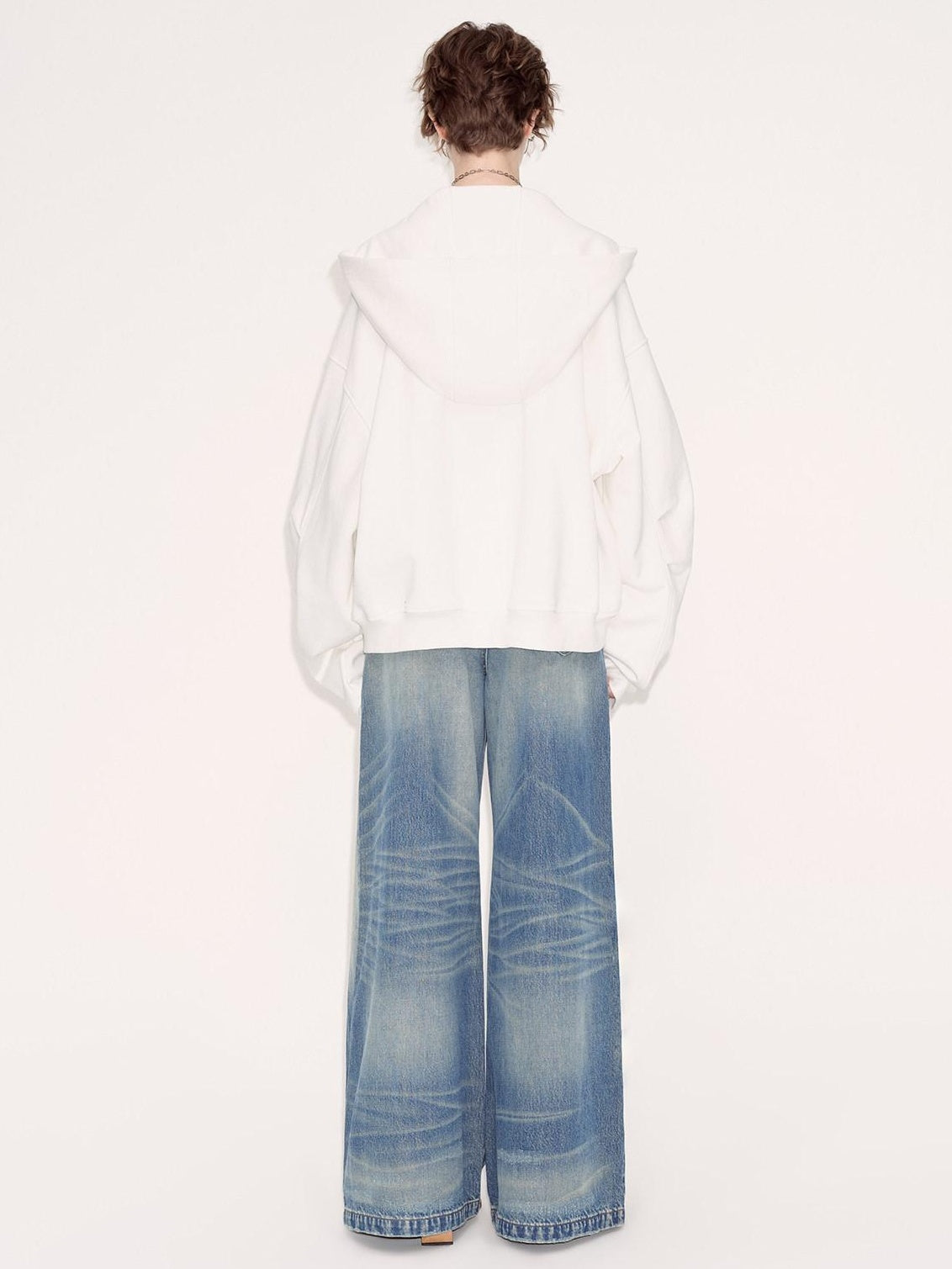 RUN TO THE FUTURE Retro Whisker Low Rise Relaxed Cotton Women Blue Denim Wide-Leg Jeans