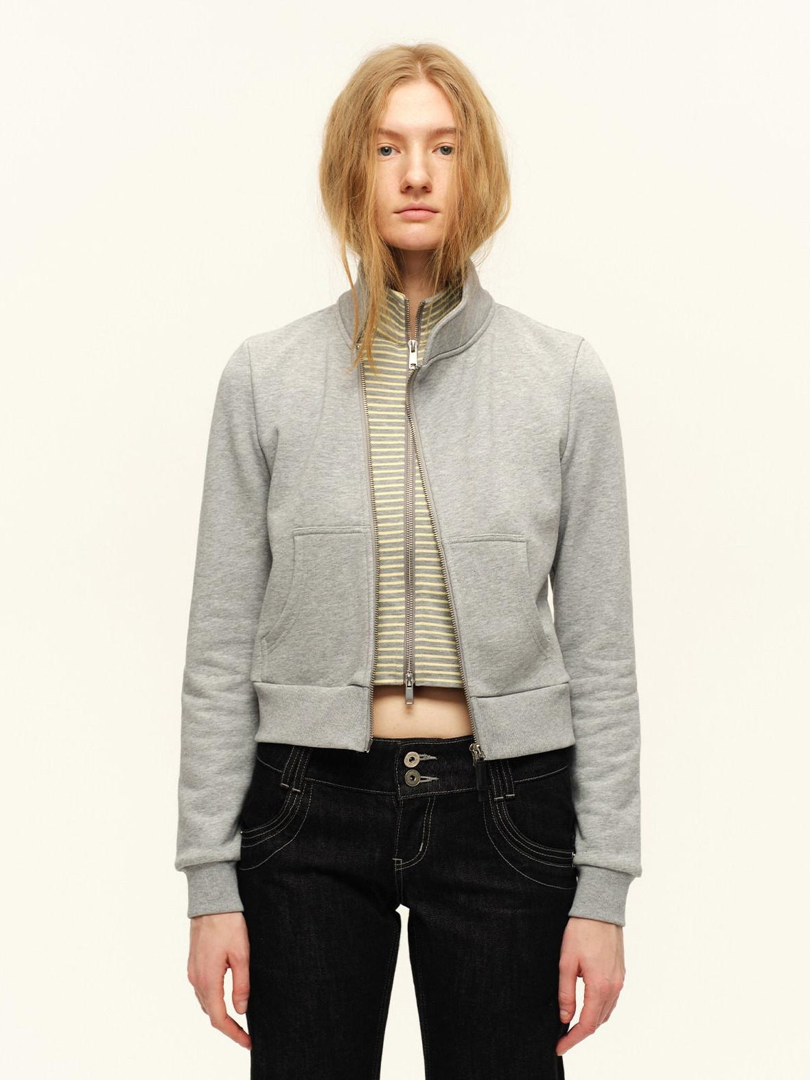 RUN TO THE FUTURE Slim Fit Stand Collar Zip Front Casual Striped Women Sweatshirts