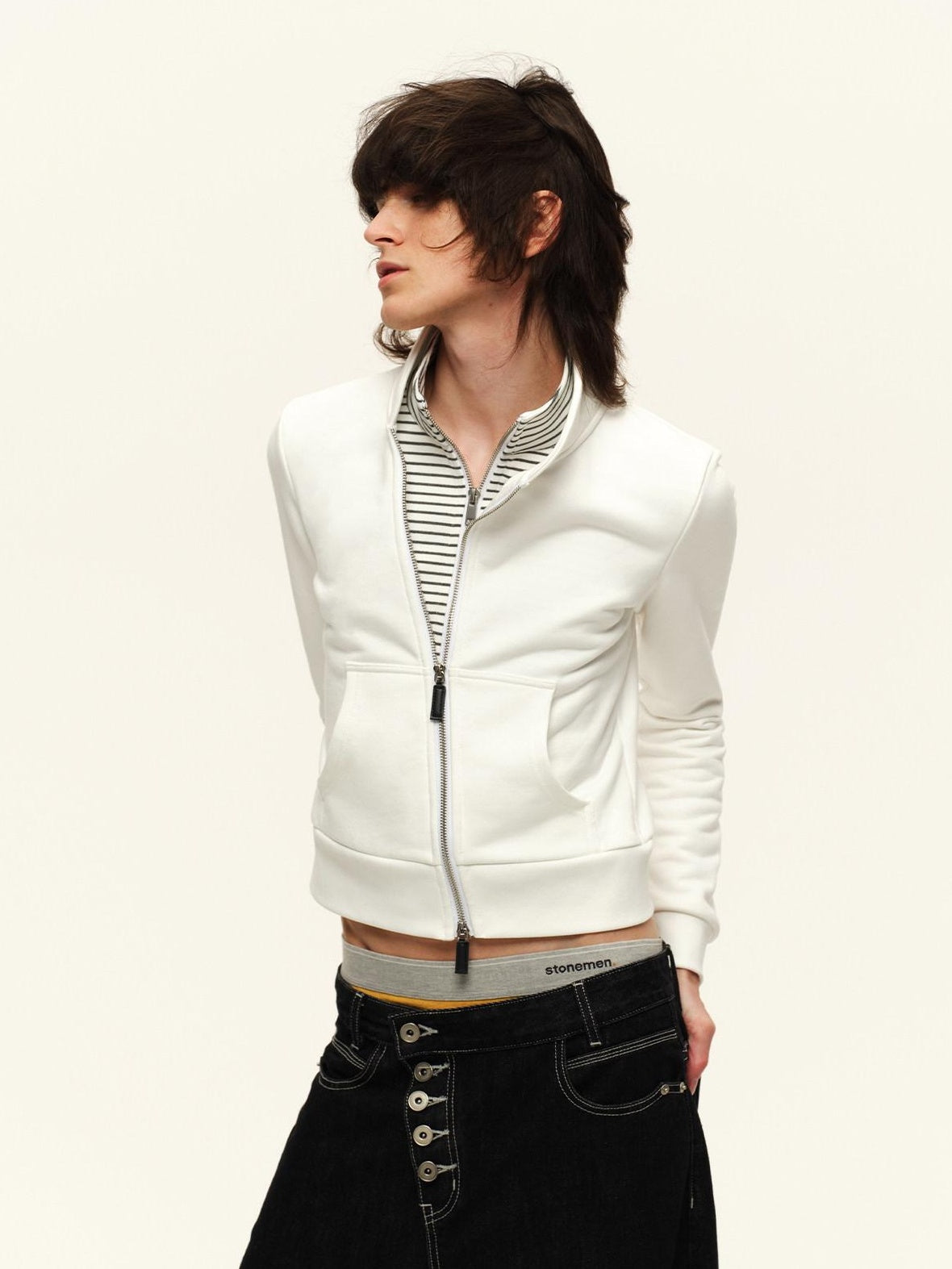 RUN TO THE FUTURE Slim Fit Stand Collar Zip Front Casual Striped Women Sweatshirts