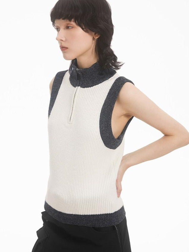 RUN TO THE FUTURE Soft Acrylic Straight Fit Commuter Tank Women Grey White Knit Sweaters
