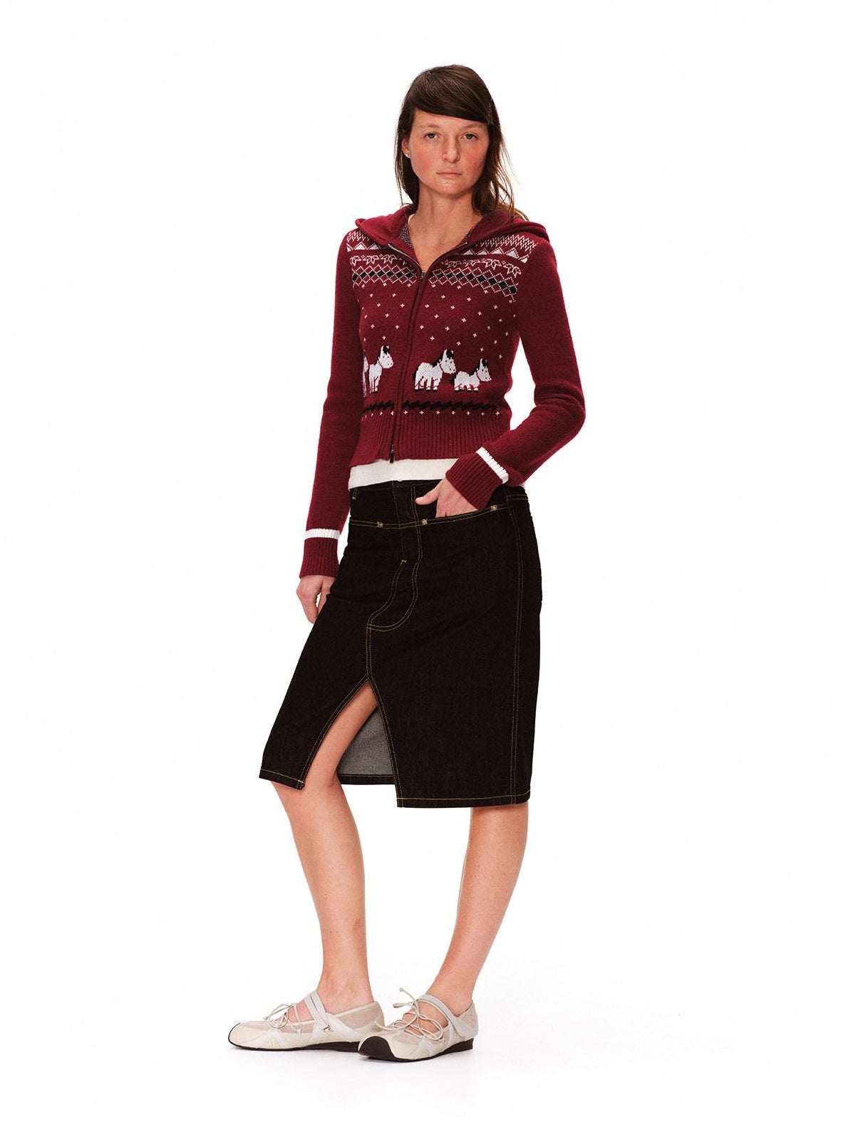 RUN TO THE FUTURE Soft Anti Pilling Vintage Slim Hooded Zip Plaid Jacquard Women Knit Cardigans