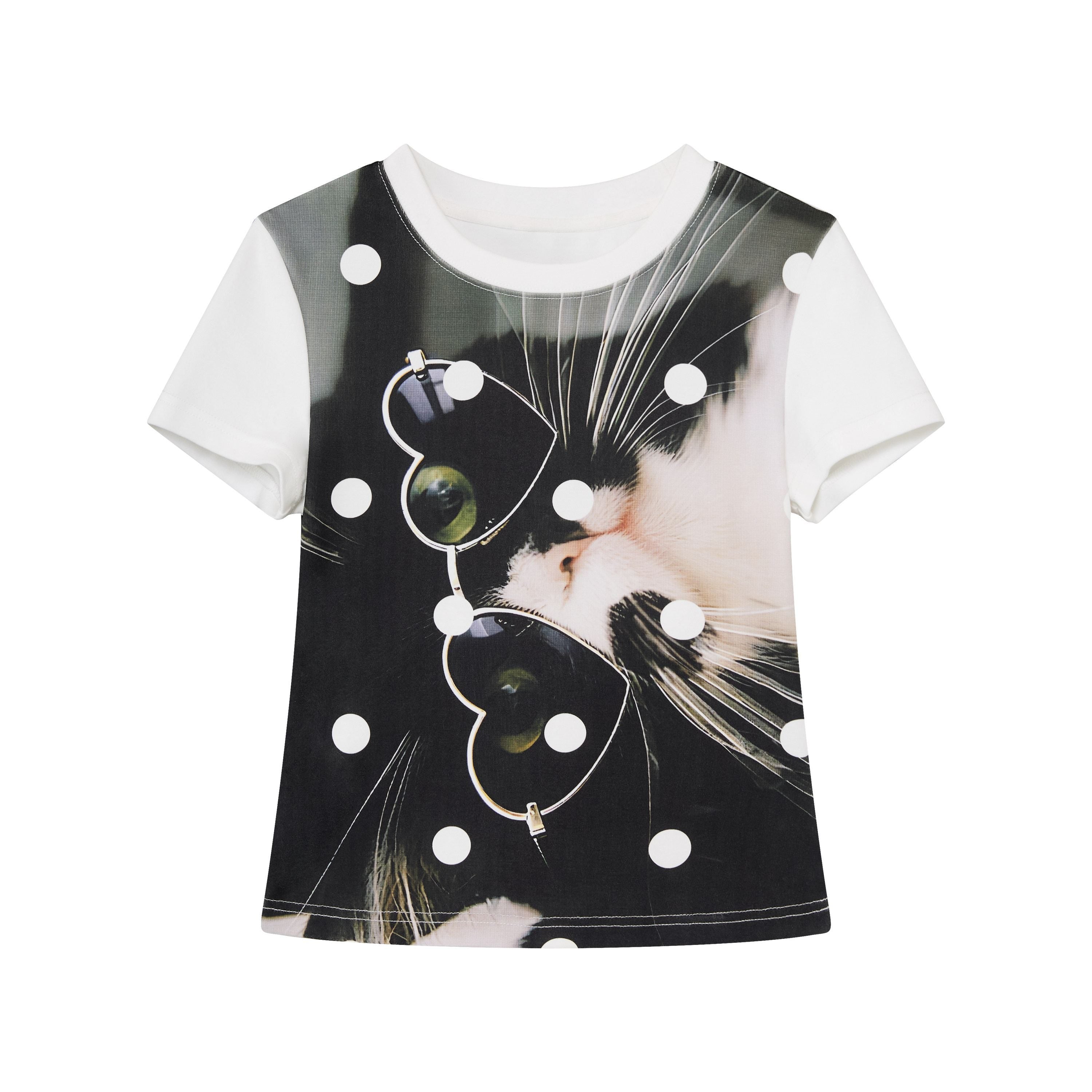 RUN TO THE FUTURE Soft Cotton Stretch Slim Fit Animal Print Short Sleeve Women Casual Crop Tops