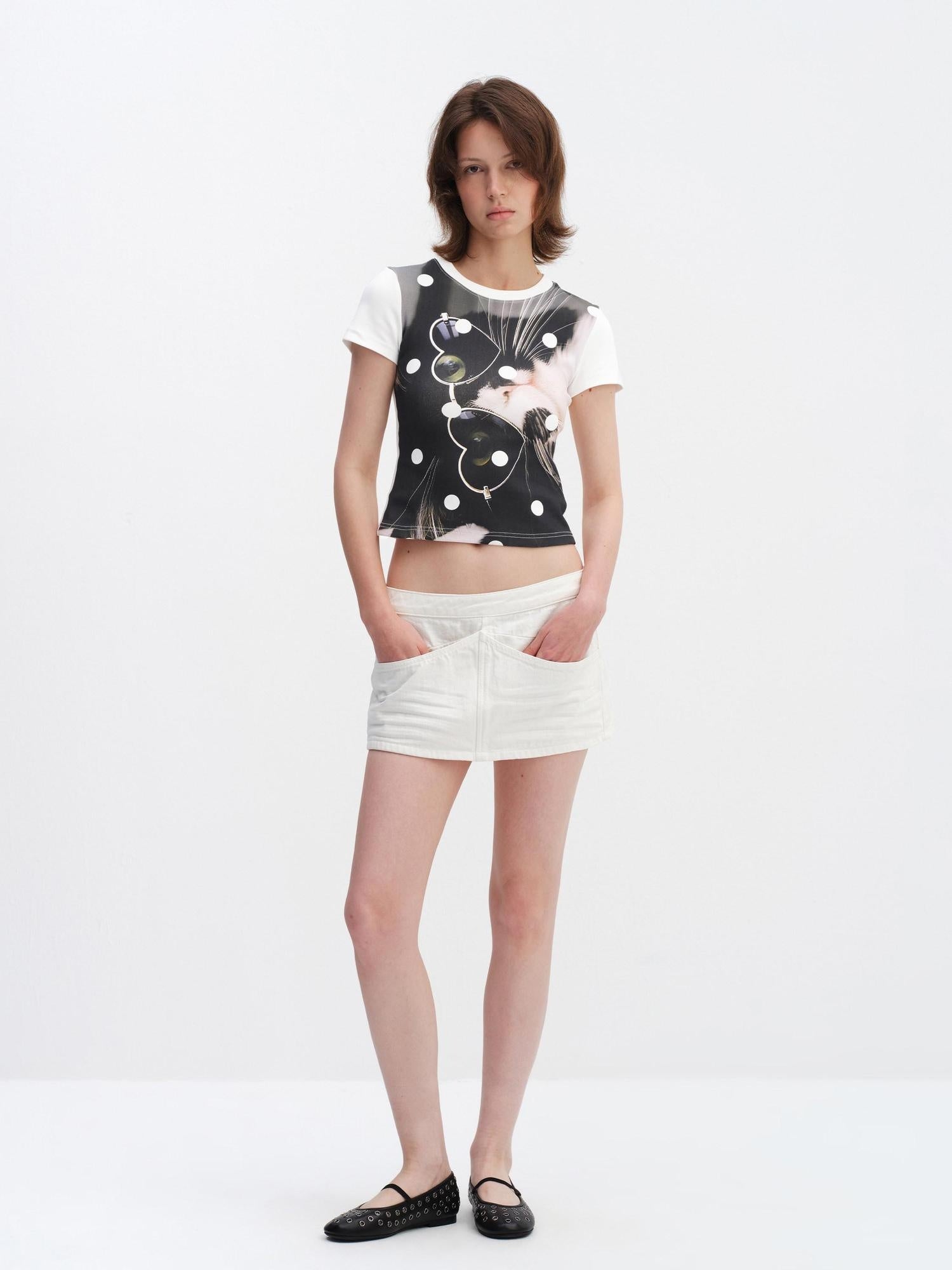 RUN TO THE FUTURE Soft Cotton Stretch Slim Fit Animal Print Short Sleeve Women Casual Crop Tops