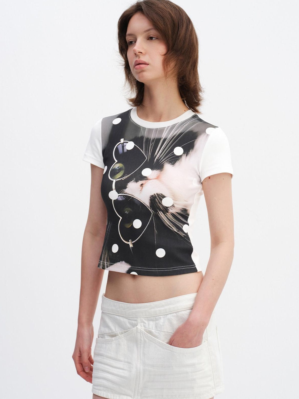 RUN TO THE FUTURE Soft Cotton Stretch Slim Fit Animal Print Short Sleeve Women Casual Crop Tops