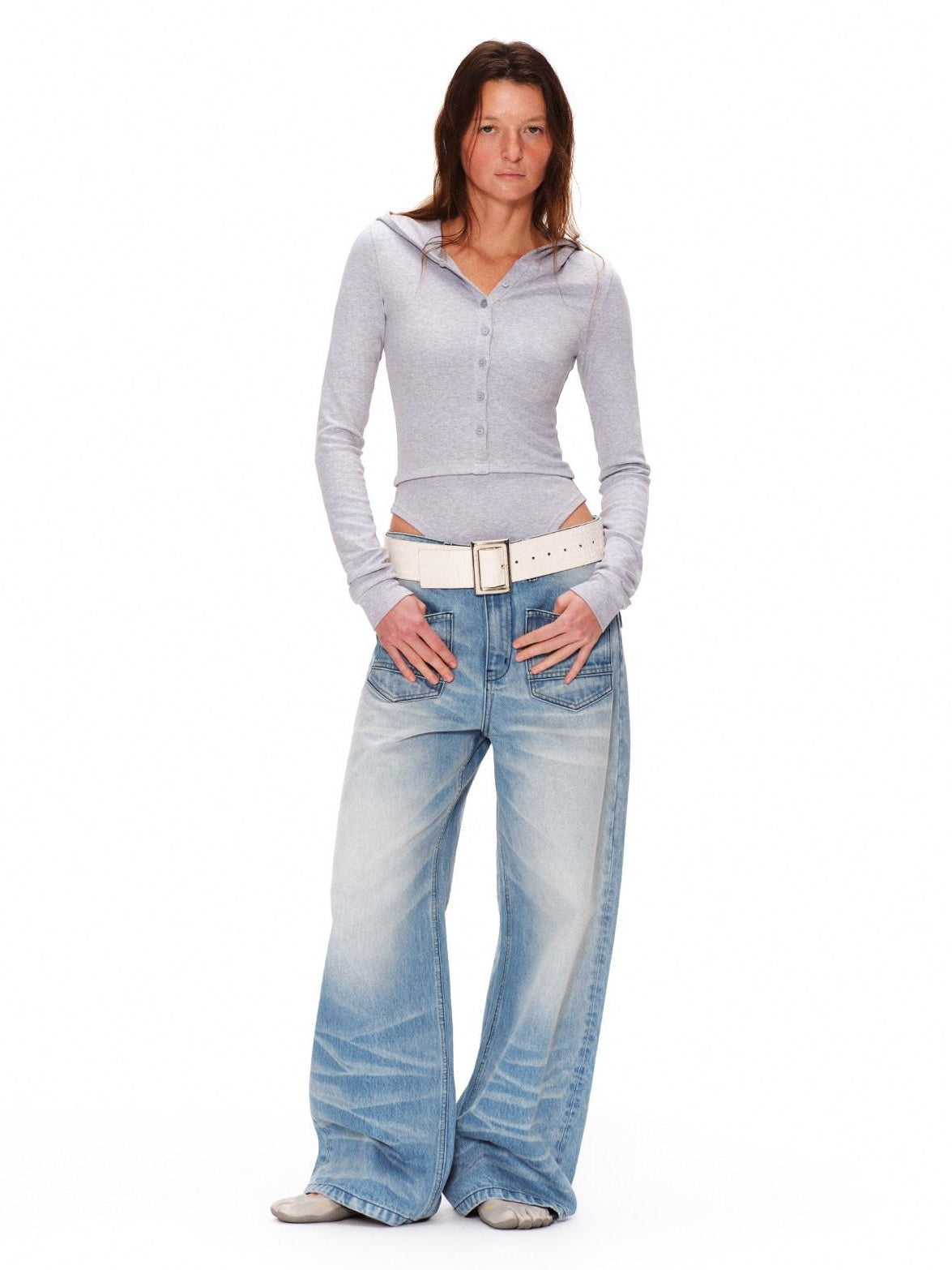 RUN TO THE FUTURE Soft Cotton Stretch Slim Fit Faux Layer Hooded V-neck Women Long Sleeve T-Shirts