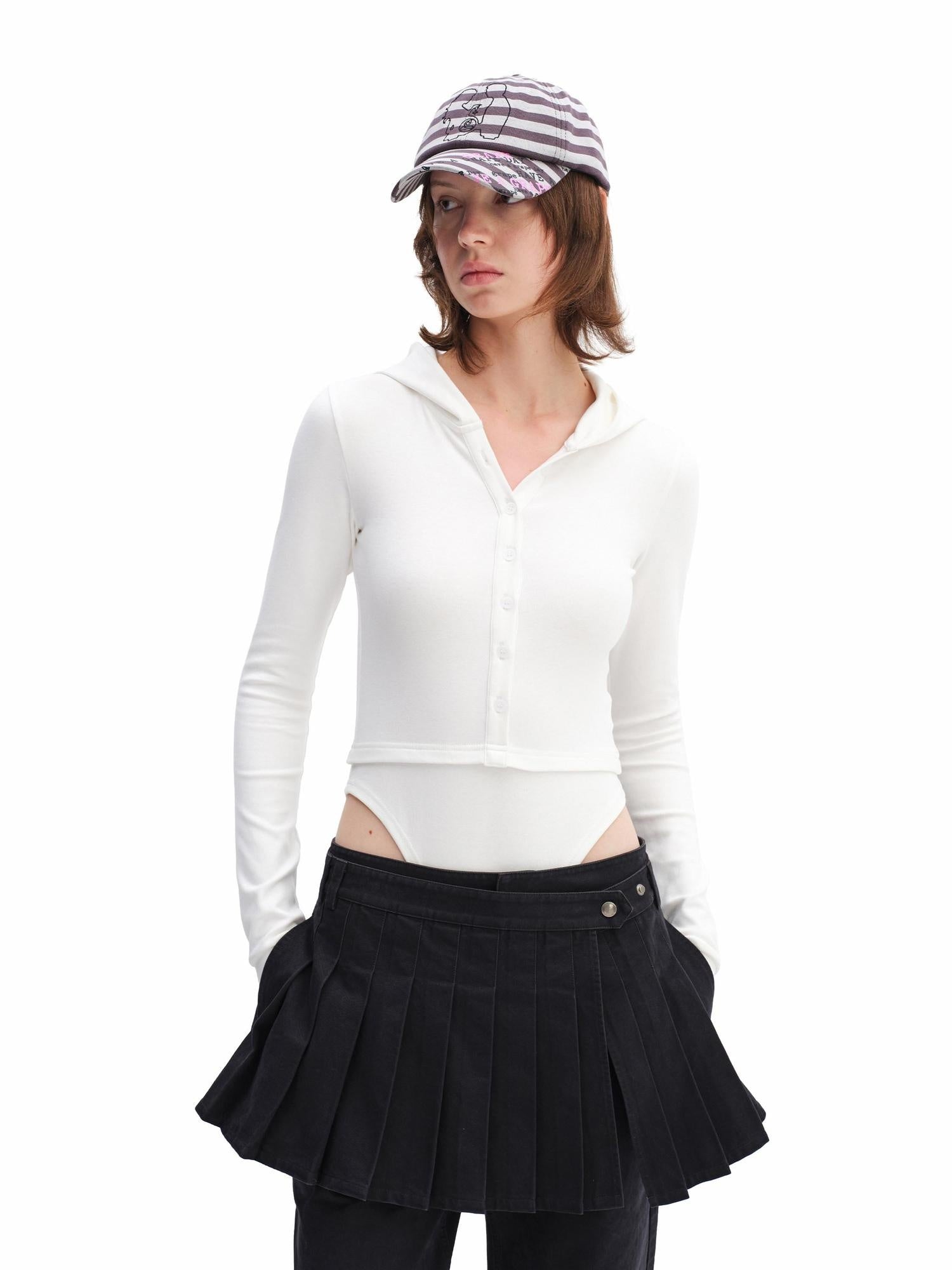 RUN TO THE FUTURE Soft Cotton Stretch Slim Fit Faux Layer Hooded V-neck Women Long Sleeve T-Shirts
