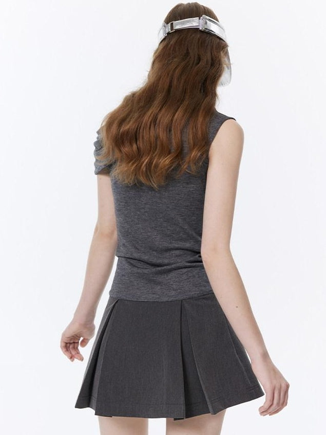 RUN TO THE FUTURE Soft Low Waist Solid A Line Casual Womens Cement Gray Mini Skirts