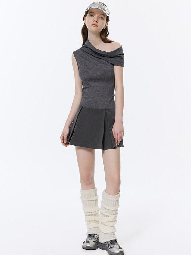 RUN TO THE FUTURE Soft Low Waist Solid A Line Casual Womens Cement Gray Mini Skirts