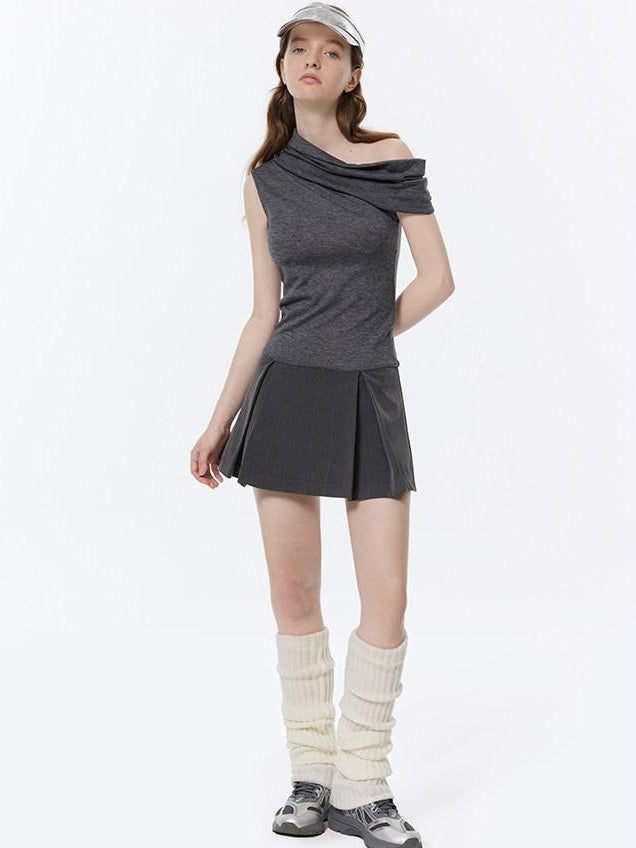RUN TO THE FUTURE Soft Low Waist Solid A Line Casual Womens Cement Gray Mini Skirts