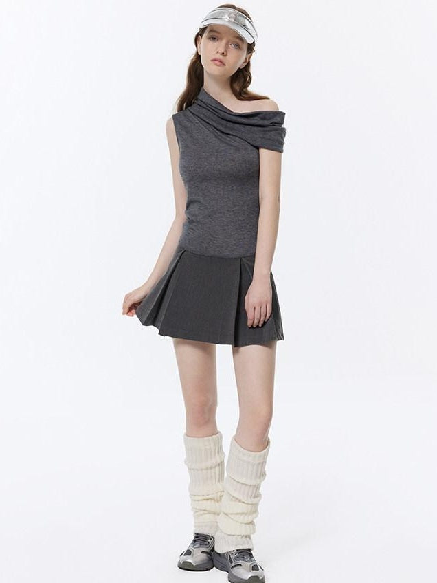 RUN TO THE FUTURE Soft Low Waist Solid A Line Casual Womens Cement Gray Mini Skirts