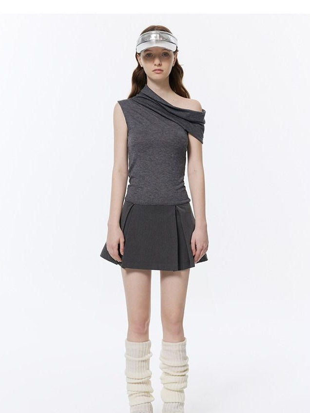 RUN TO THE FUTURE Soft Low Waist Solid A Line Casual Womens Cement Gray Mini Skirts