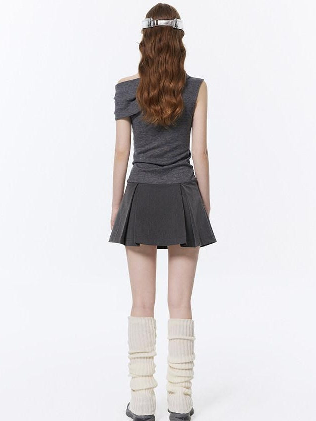 RUN TO THE FUTURE Soft Low Waist Solid A Line Casual Womens Cement Gray Mini Skirts