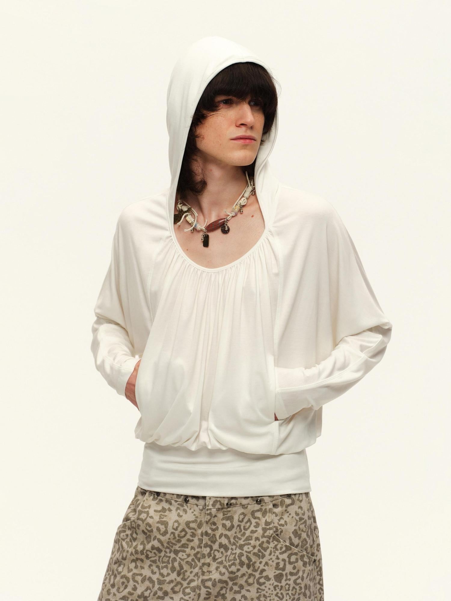 RUN TO THE FUTURE Soft Lyocell Pocket Hooded Oversized Casual Women Long Sleeve T-Shirts