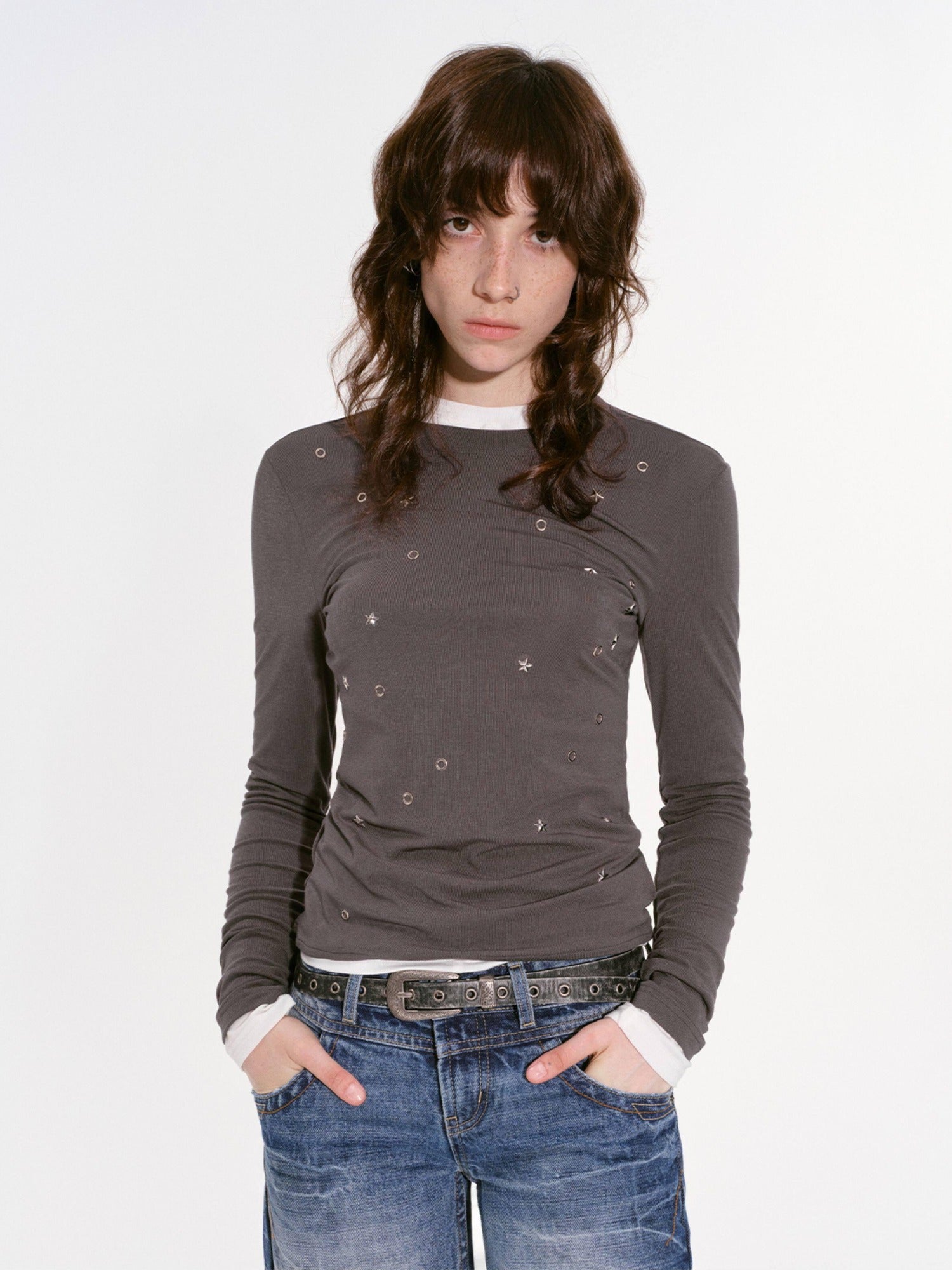 RUN TO THE FUTURE Soft Tencel Slim Fit Women Crew Neck Midnight Blue Long Sleeve T-Shirts