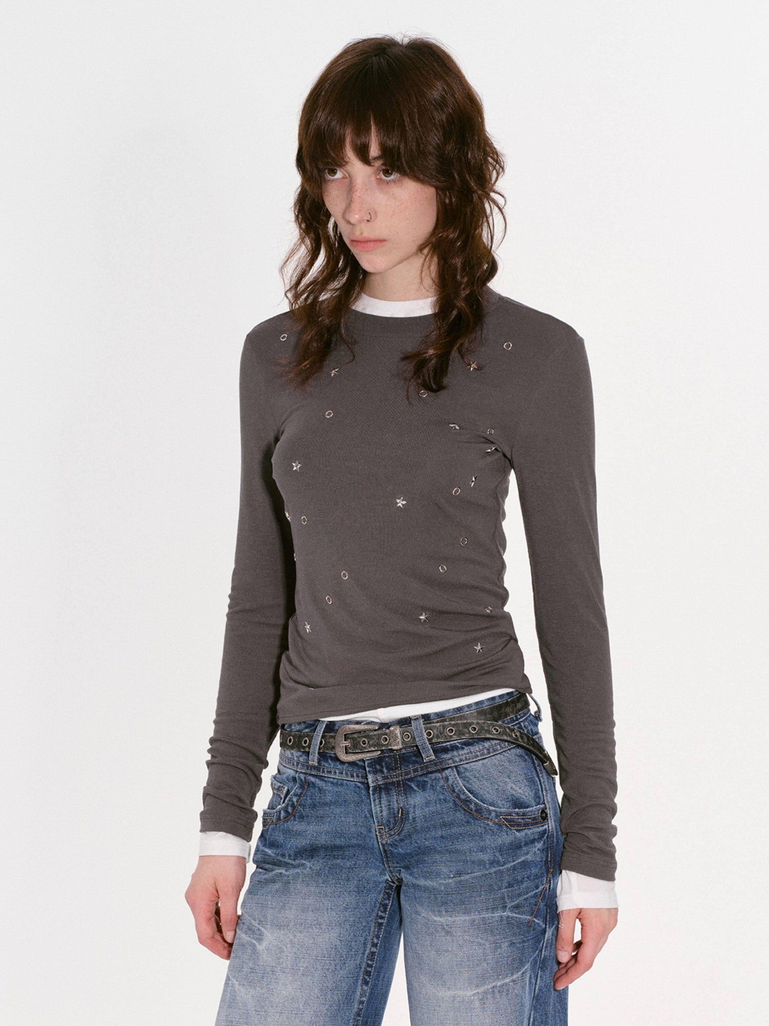 RUN TO THE FUTURE Soft Tencel Slim Fit Women Crew Neck Midnight Blue Long Sleeve T-Shirts