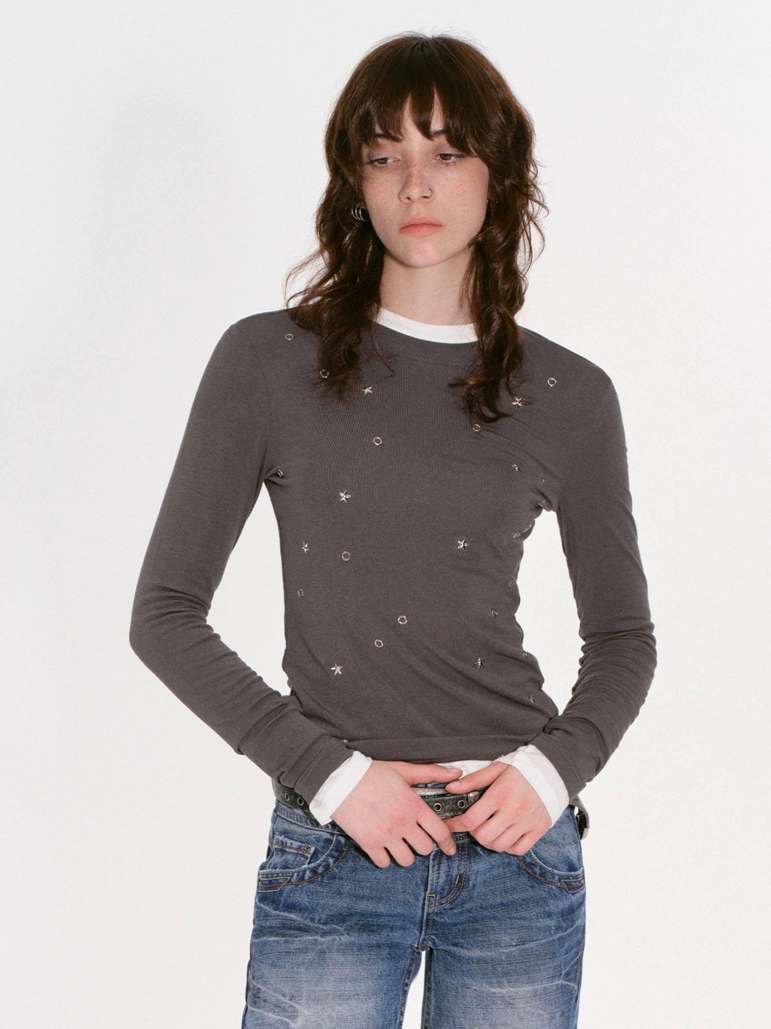 RUN TO THE FUTURE Soft Tencel Slim Fit Women Crew Neck Midnight Blue Long Sleeve T-Shirts