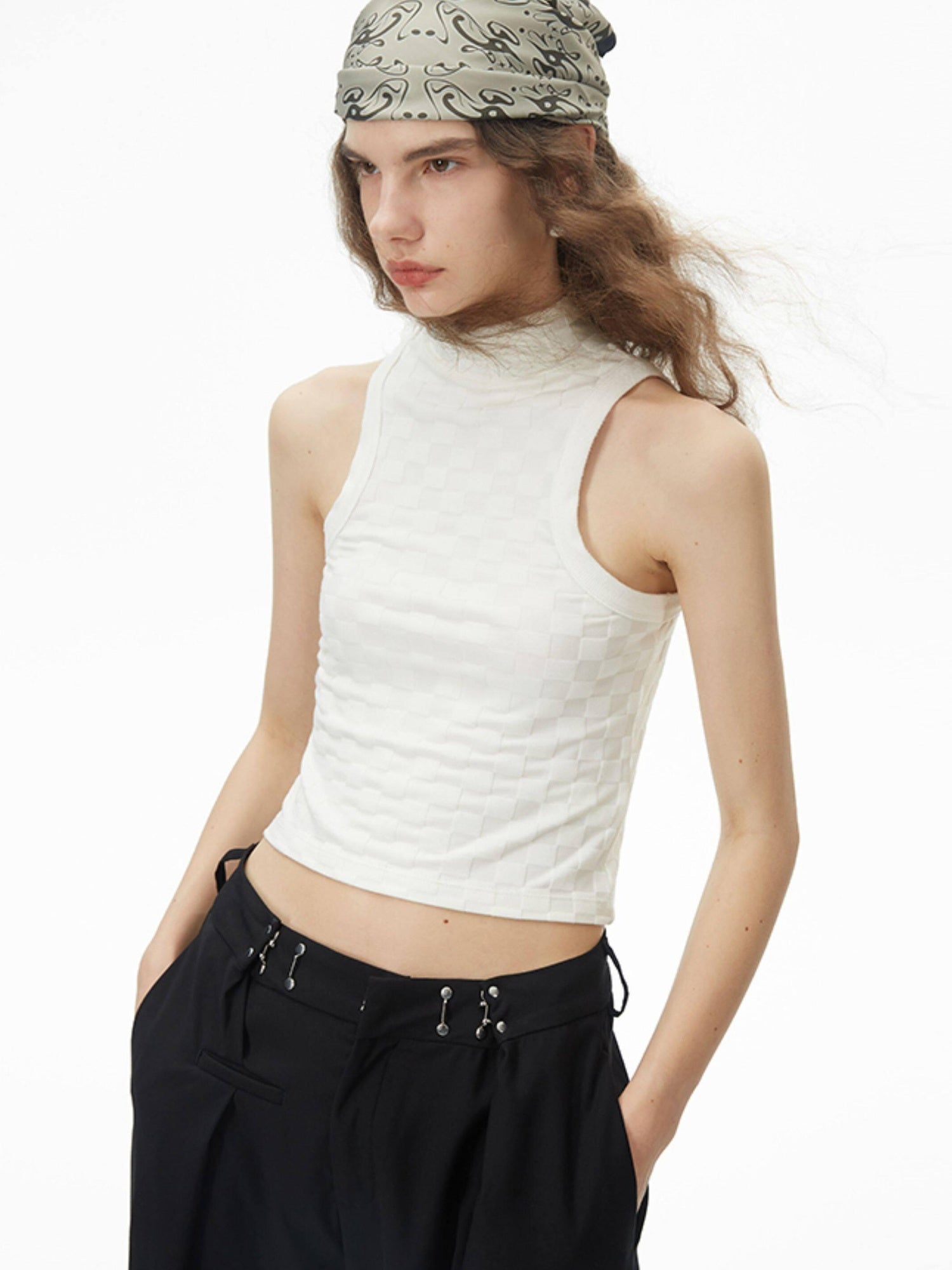 RUN TO THE FUTURE Soft Viscose Asymmetric Original Design Slim Fit Women Beige Tank Tops
