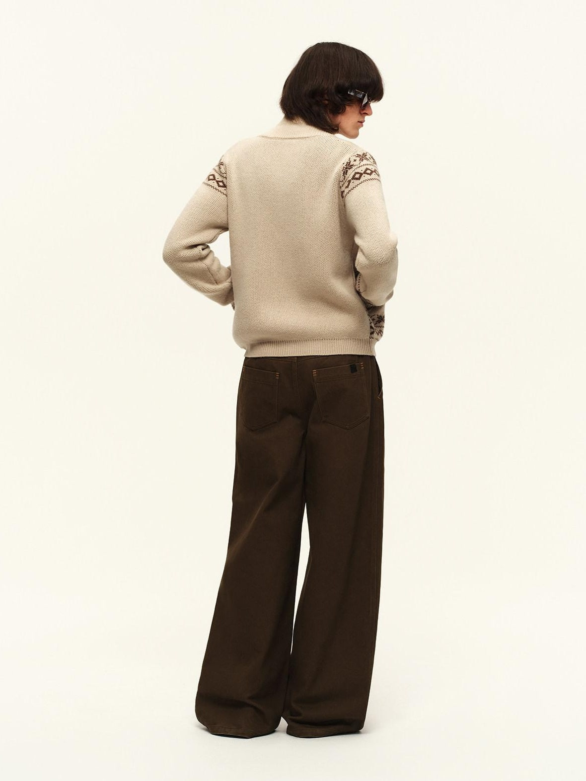 RUN TO THE FUTURE Soft Wool Blend Loose Zip Stand Collar Vintage Animal Camel Women Cardigans