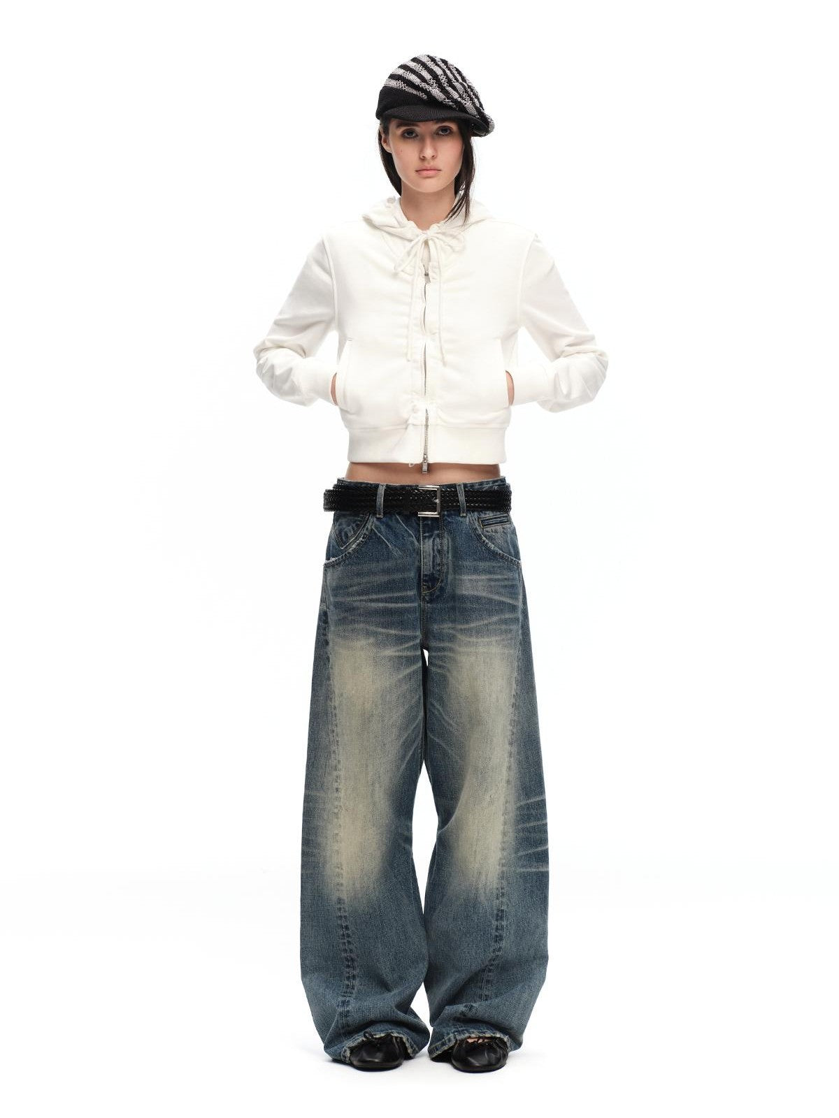 RUN TO THE FUTURE Solid Ruched Zip Front Cropped Hooded Women&