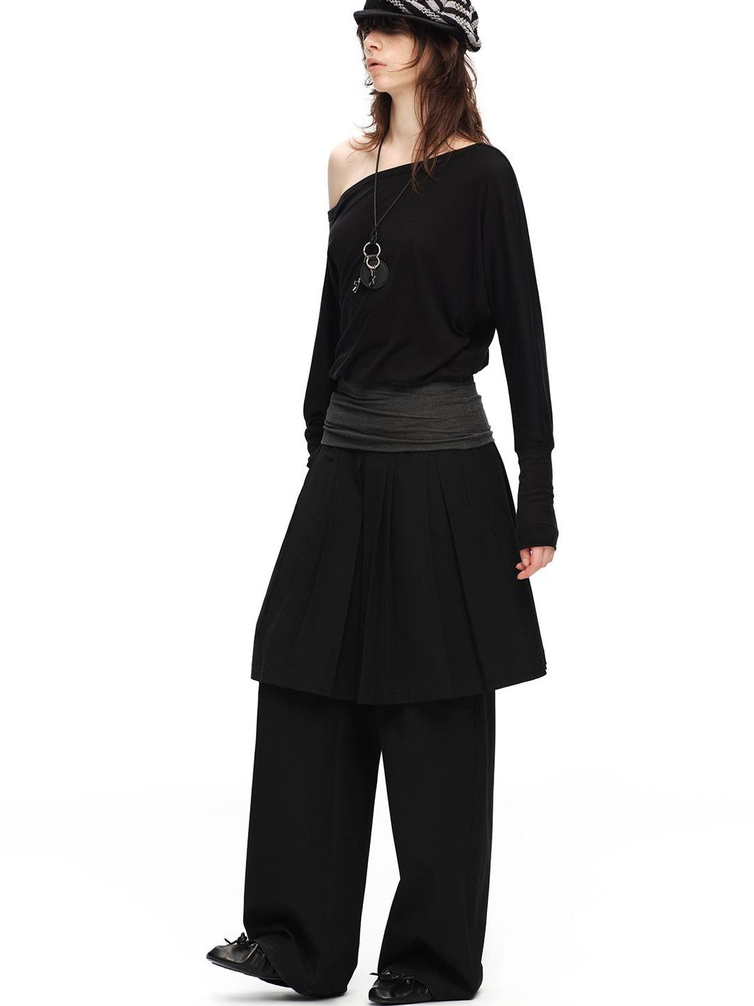 RUN TO THE FUTURE Solid Two Piece Pleated Straight Wide Leg Women&
