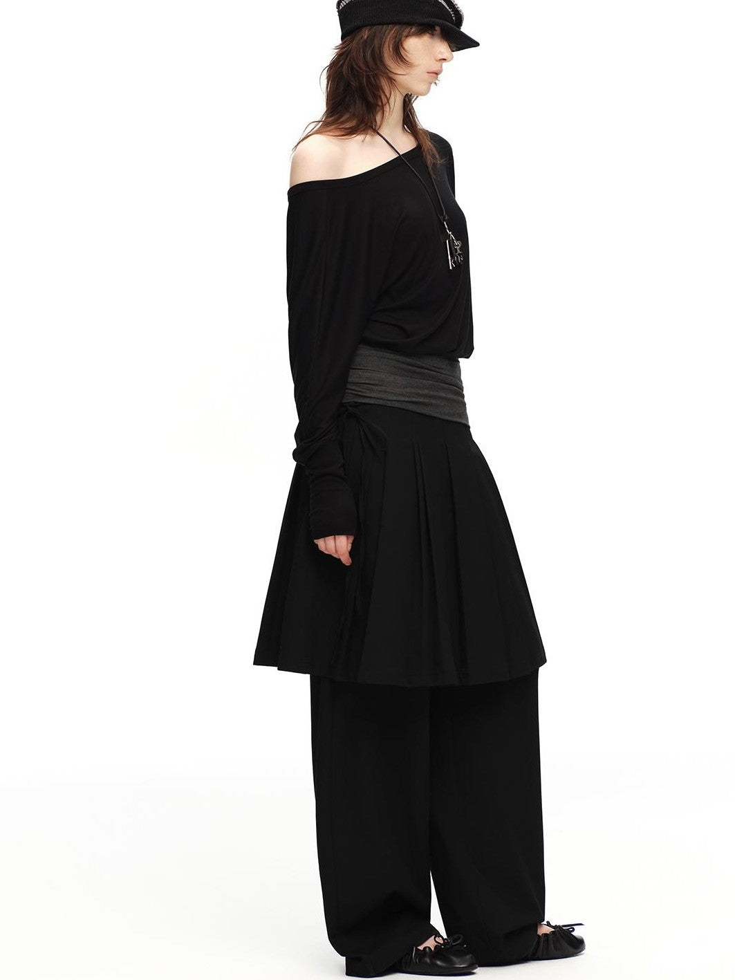 RUN TO THE FUTURE Solid Two Piece Pleated Straight Wide Leg Women&