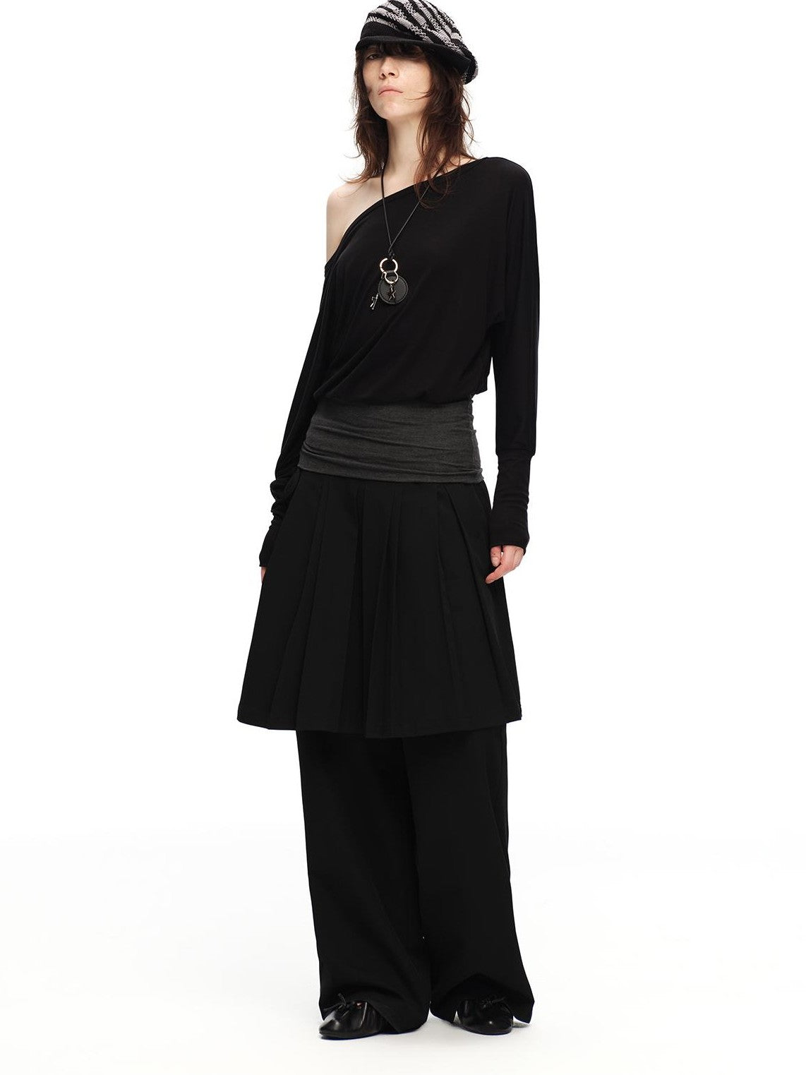RUN TO THE FUTURE Solid Two Piece Pleated Straight Wide Leg Women&
