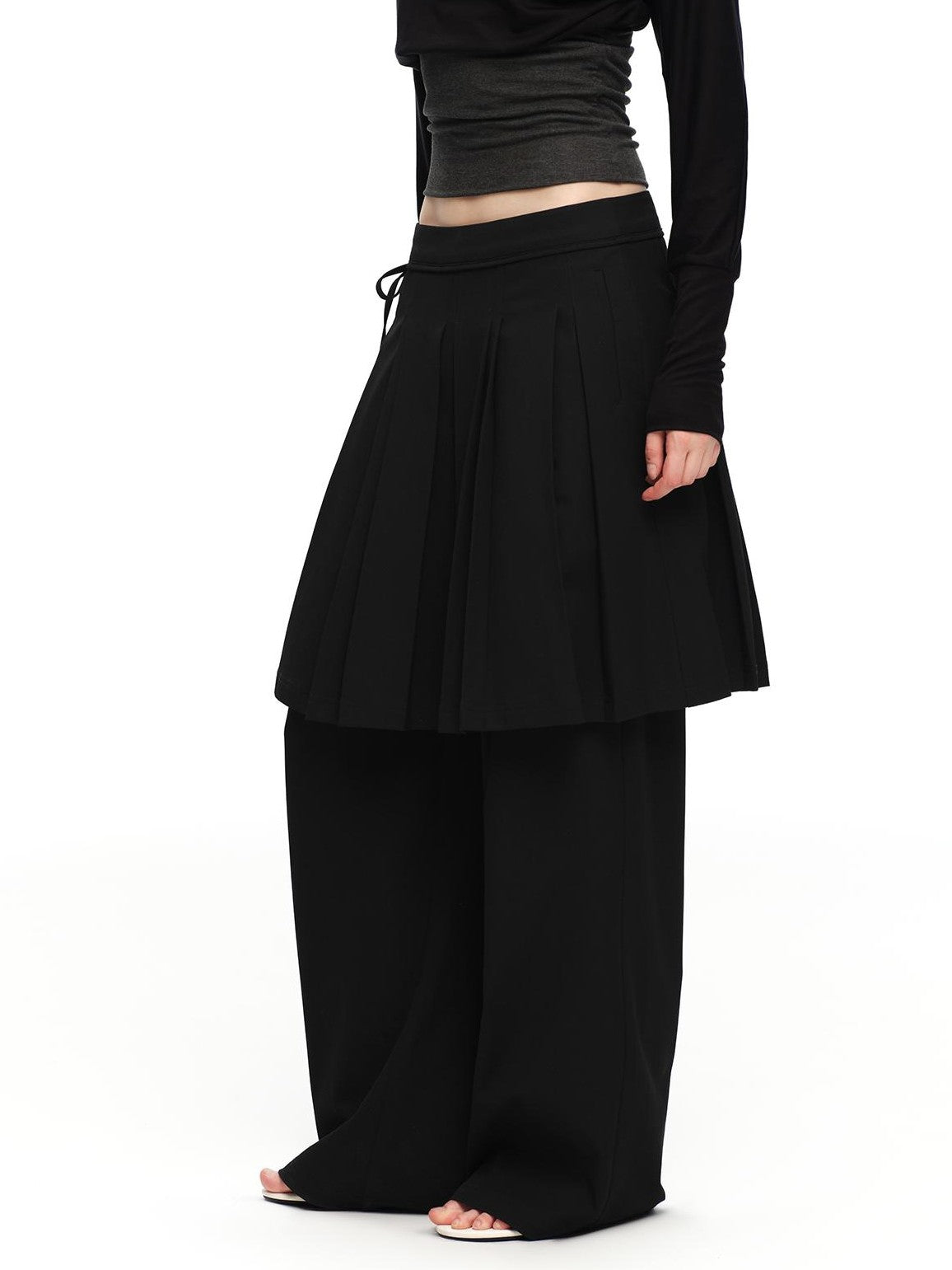 RUN TO THE FUTURE Solid Two Piece Pleated Straight Wide Leg Women&