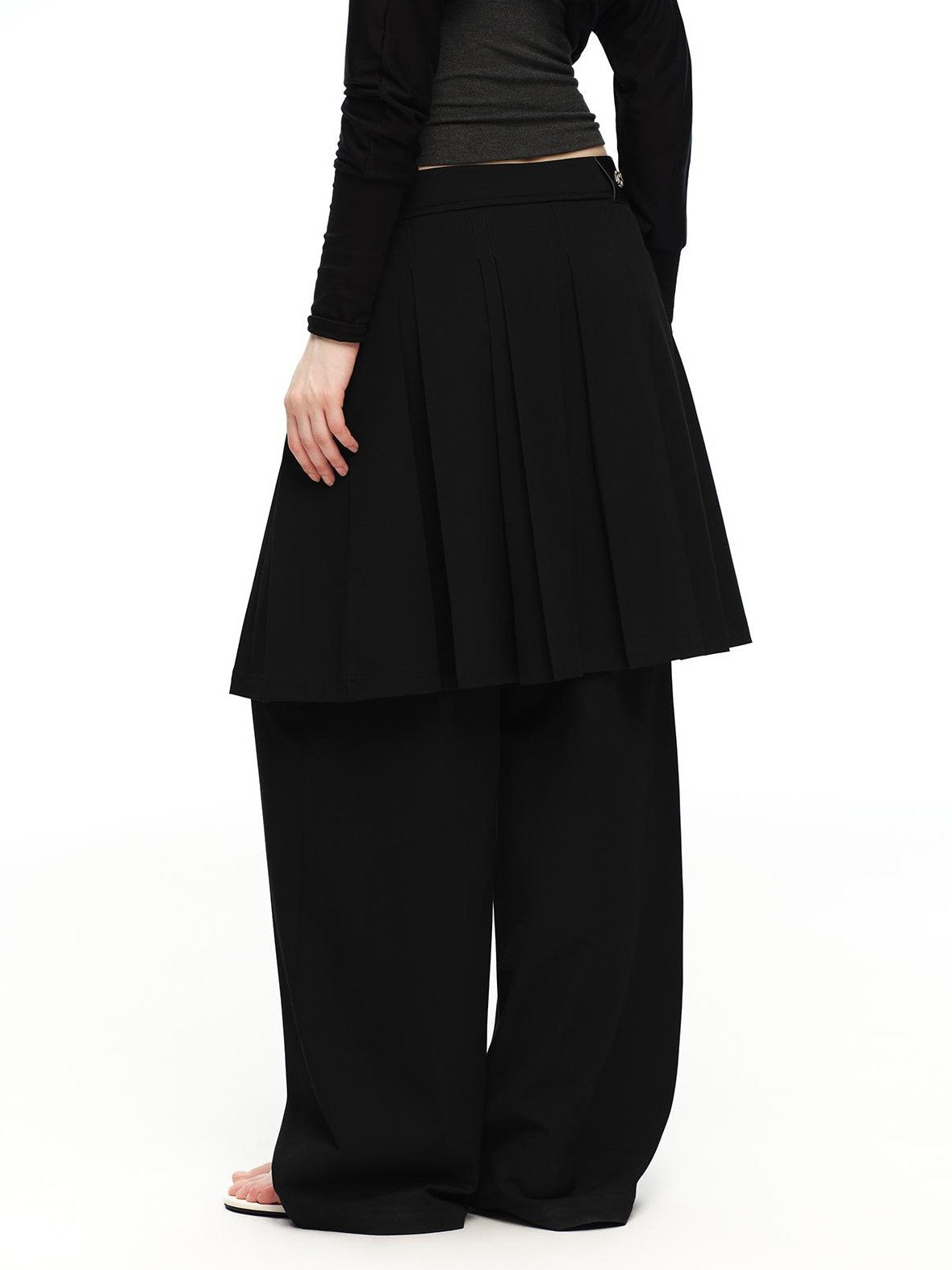 RUN TO THE FUTURE Solid Two Piece Pleated Straight Wide Leg Women&