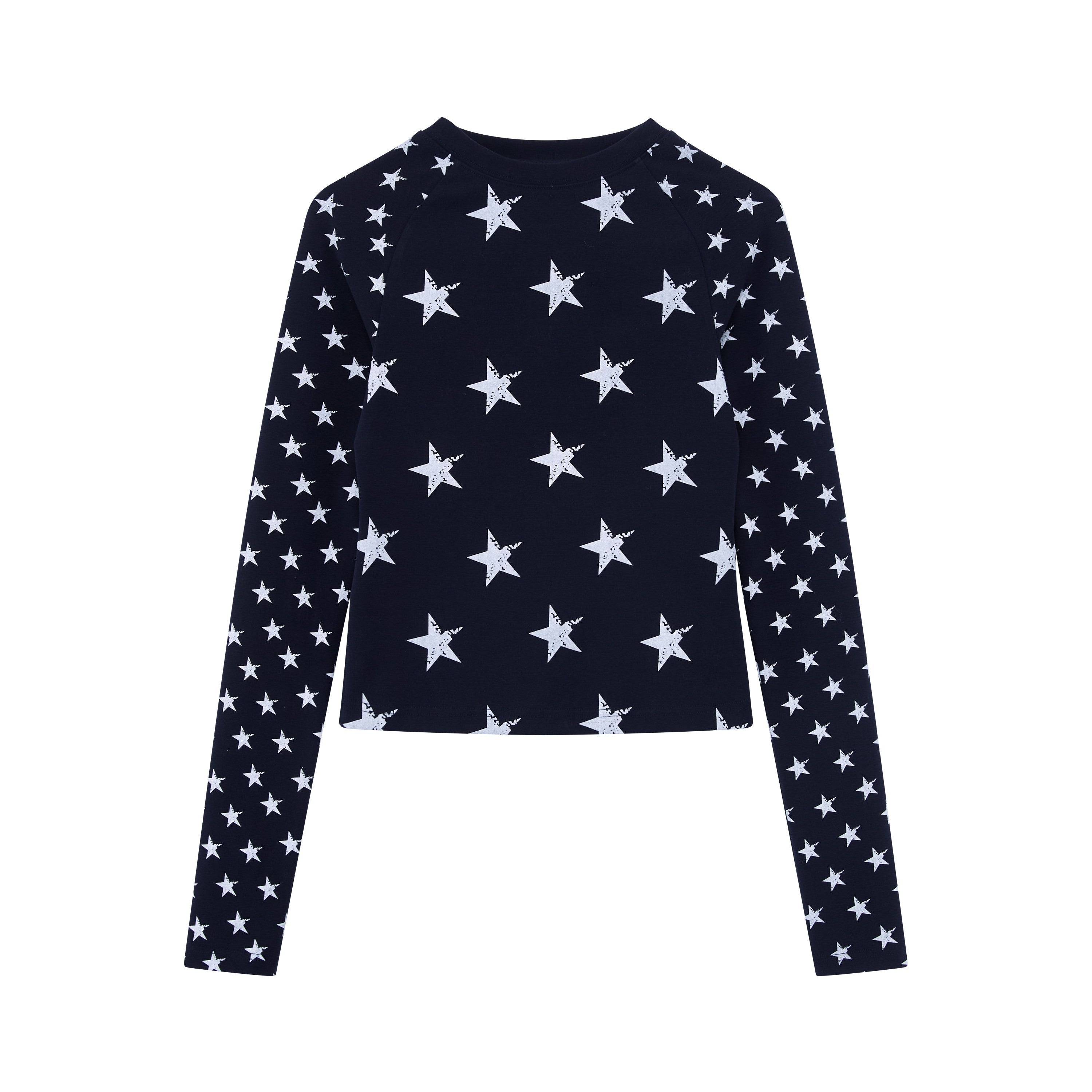 RUN TO THE FUTURE Stretch Cotton Vintage Asymmetric Slim Unisex Star Print Long Sleeve T-Shirts