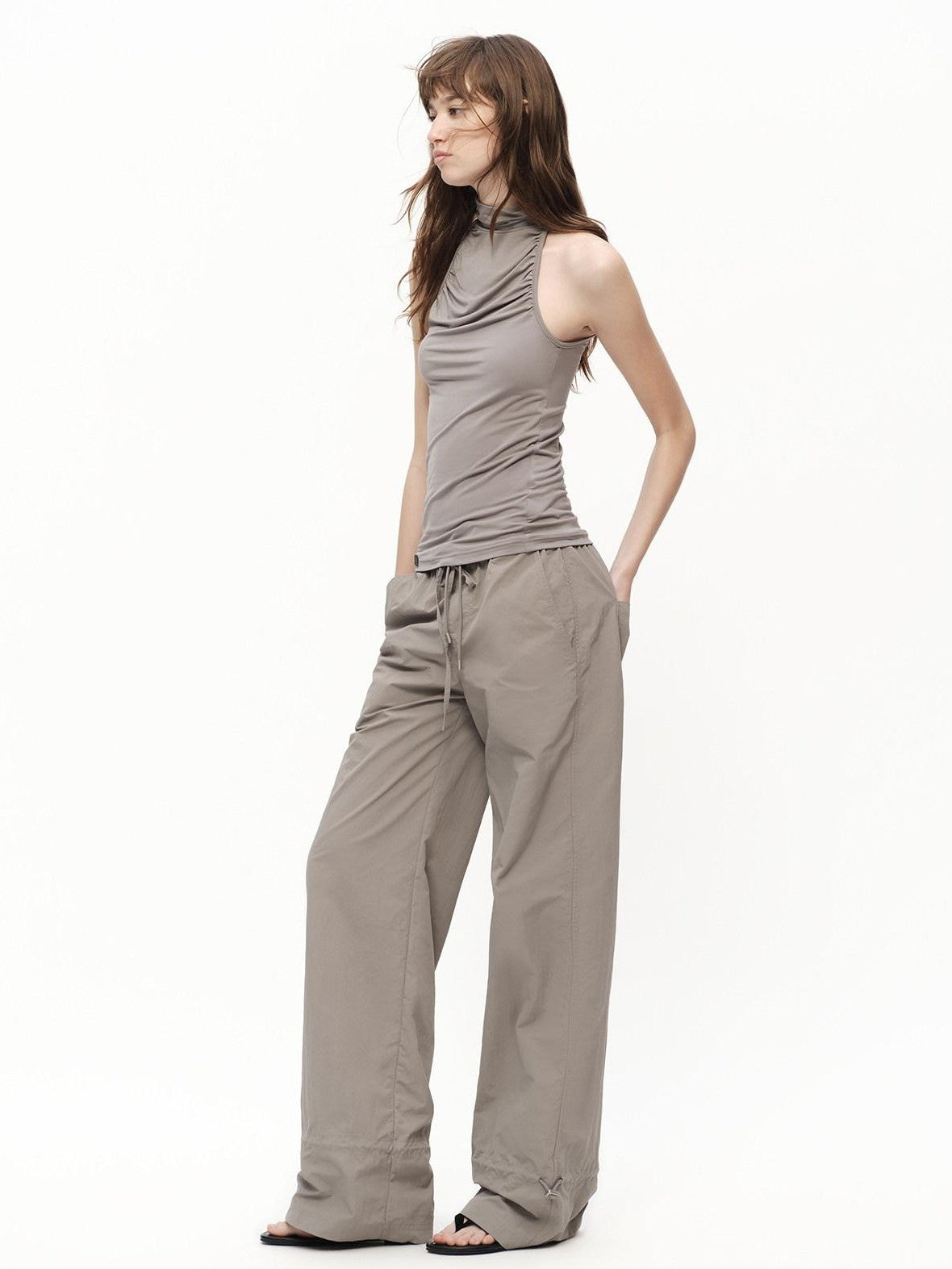 RUN TO THE FUTURE Urban Gray Ruched Halter Mock Neck Slim Women&