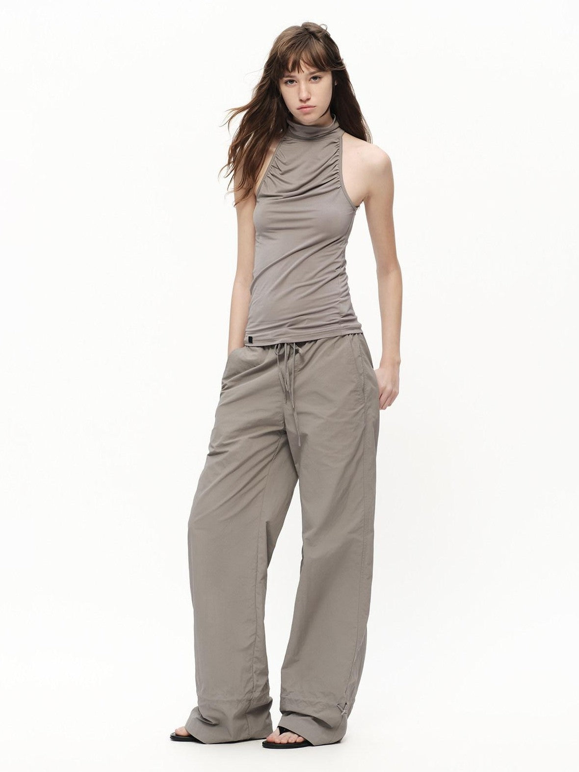 RUN TO THE FUTURE Urban Gray Ruched Halter Mock Neck Slim Women&