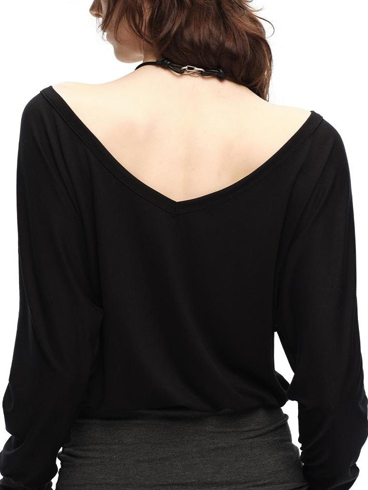 RUN TO THE FUTURE V-neck One Shoulder Contrast Trim Loose Fit Lyocell Women&