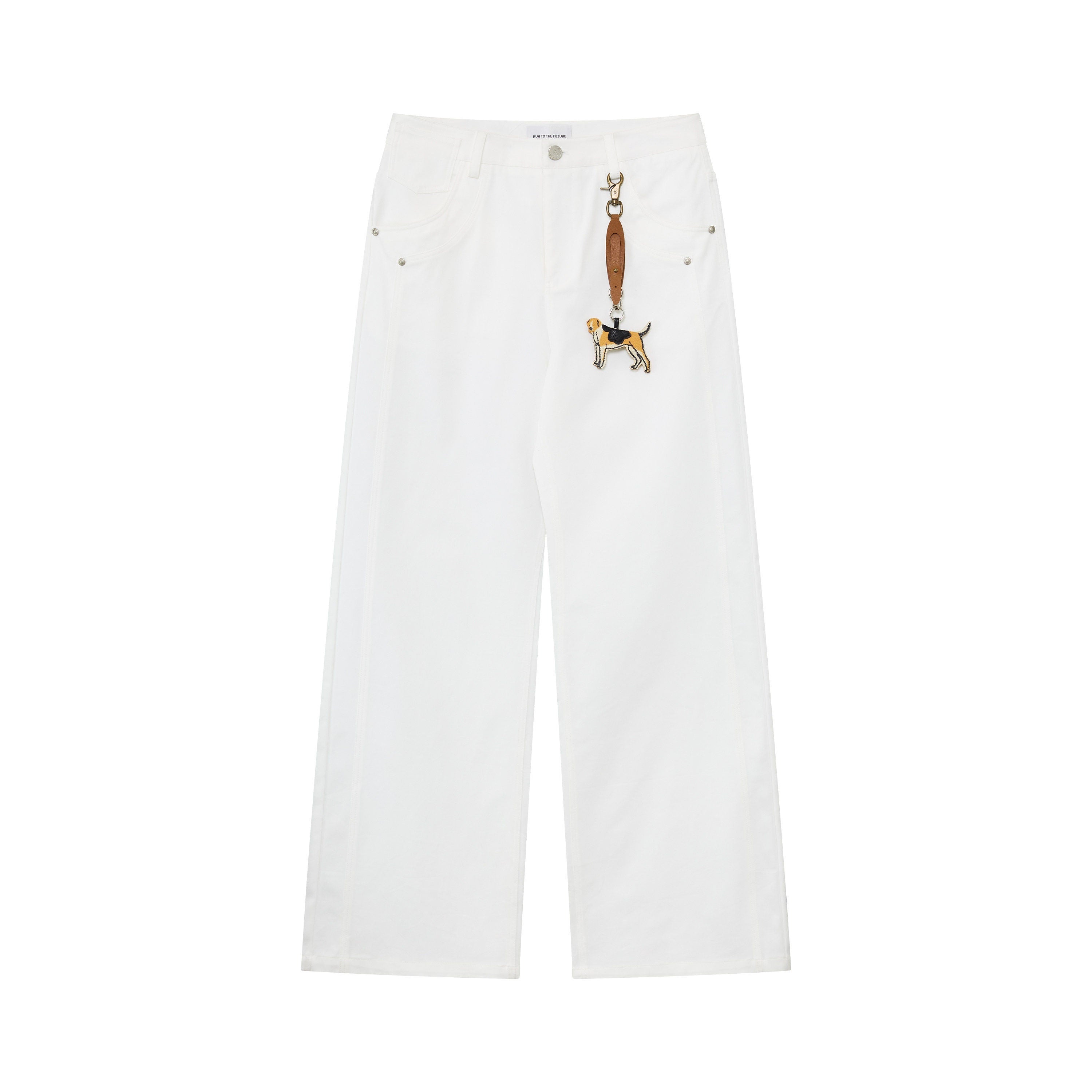 RUN TO THE FUTURE Vintage 3D Embellished Mid Low Waist Button Washed Cotton Women Straight Pants