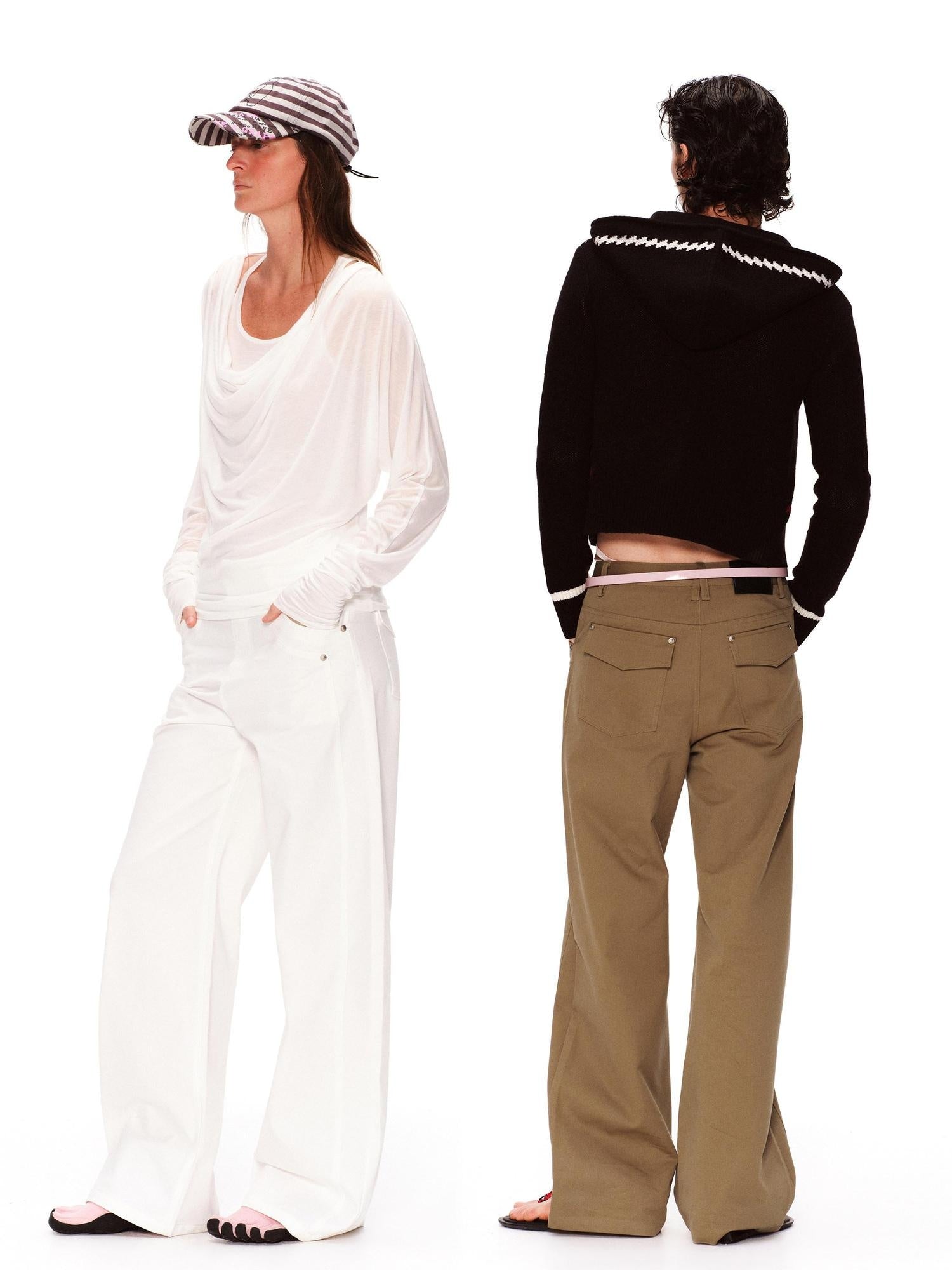RUN TO THE FUTURE Vintage 3D Embellished Mid Low Waist Button Washed Cotton Women Straight Pants