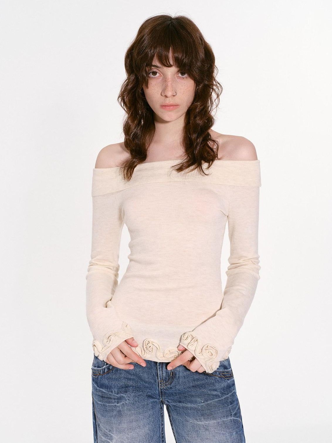 RUN TO THE FUTURE Vintage Commuter Slim Fit 3D Boat Neck Women Wool Blend Long Sleeve T-Shirts