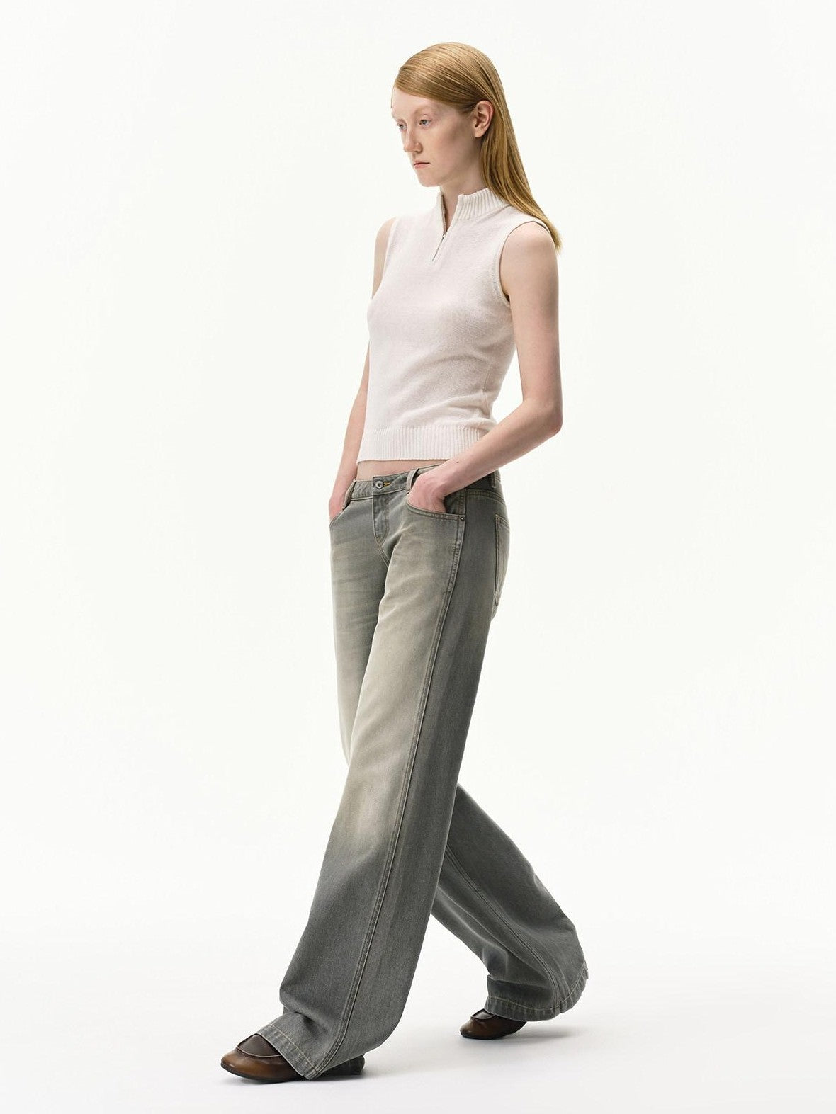 RUN TO THE FUTURE Vintage Distressed Gray Low Waist Slimming Women&
