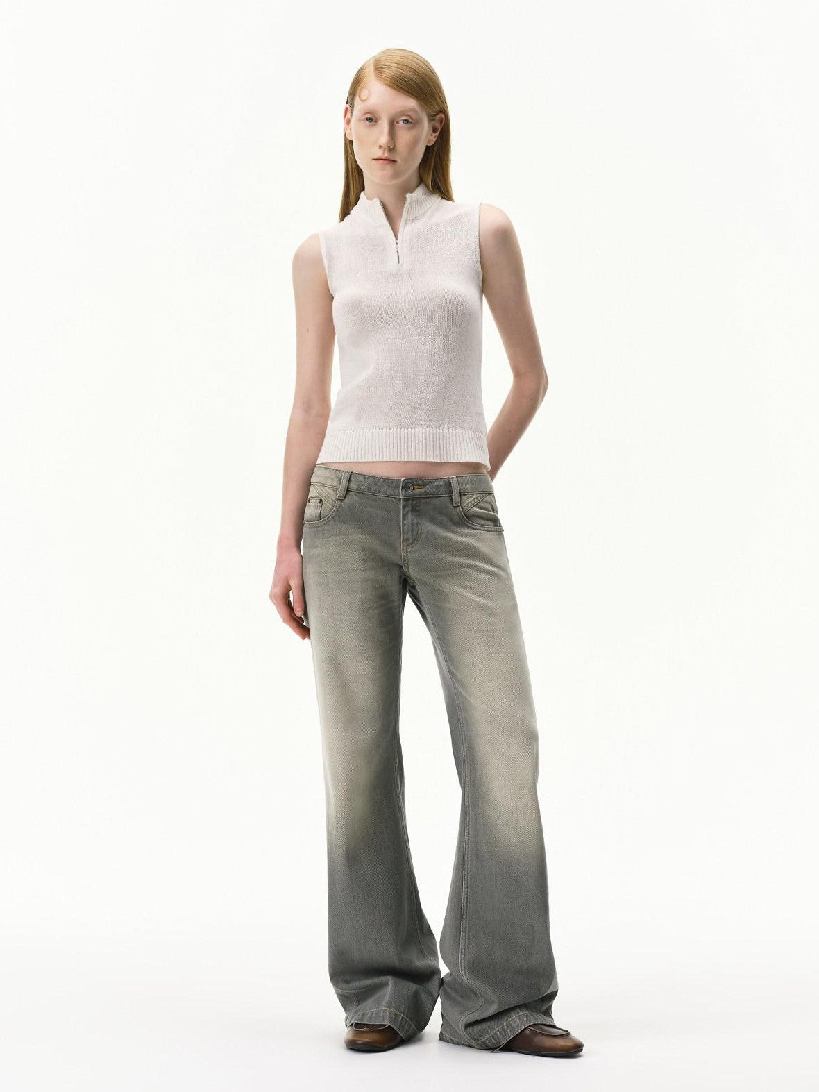 RUN TO THE FUTURE Vintage Distressed Gray Low Waist Slimming Women&