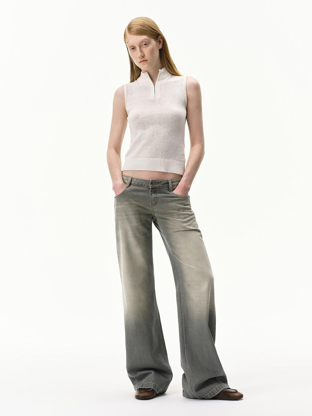 RUN TO THE FUTURE Vintage Distressed Gray Low Waist Slimming Women&