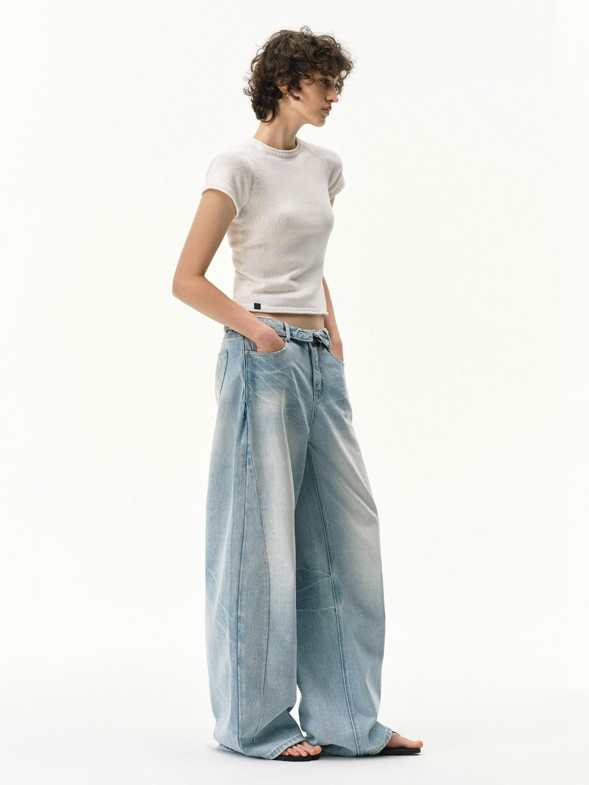 RUN TO THE FUTURE Vintage Light Blue Foldover Waist Curved Leg Women&