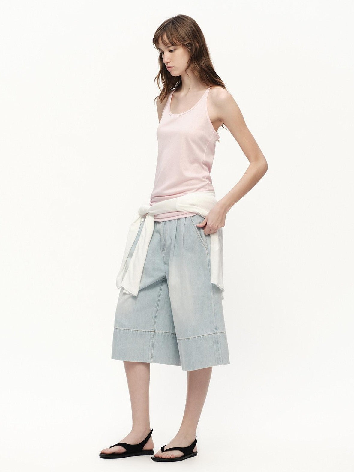 RUN TO THE FUTURE Vintage Light Wash Paris Button Cropped Women&
