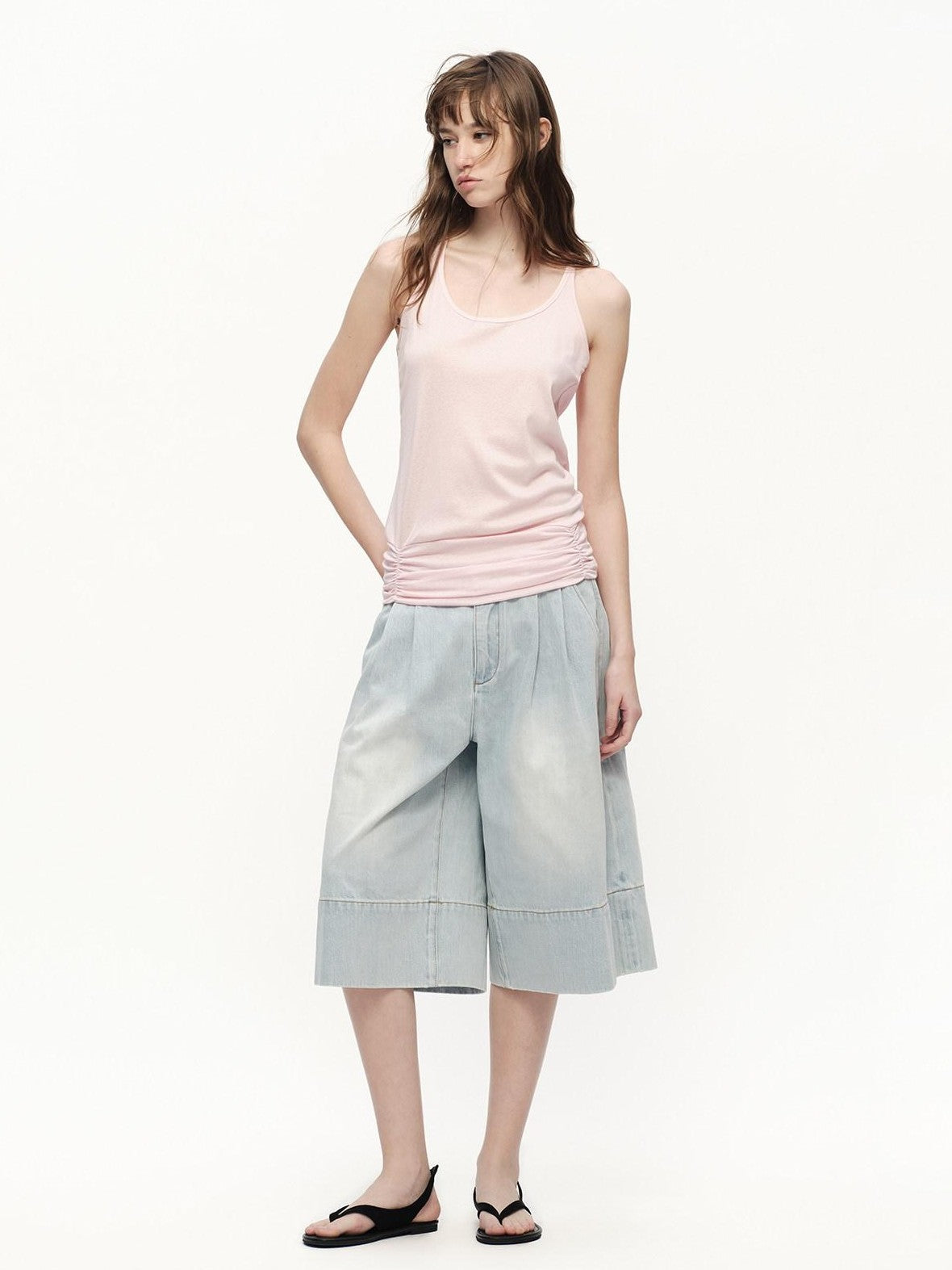 RUN TO THE FUTURE Vintage Light Wash Paris Button Cropped Women&