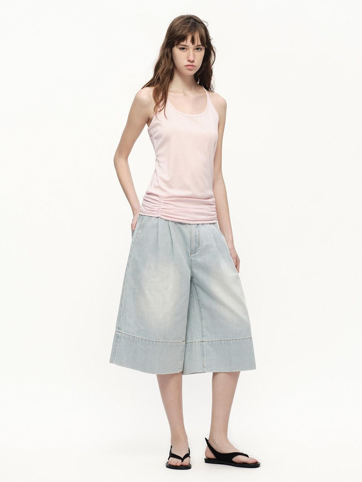 RUN TO THE FUTURE Vintage Light Wash Paris Button Cropped Women&